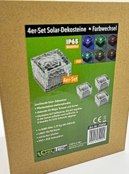 Solar Dekosteine IP65, 4er Set, mit Dämmerungssensor, RGB