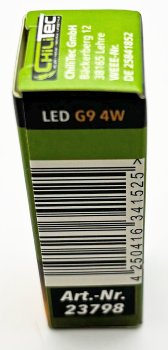LED Stiftsockel G9, 4W, 480lm, dimmbar, 330°, 230V, 3000k / warmweiß, Glas