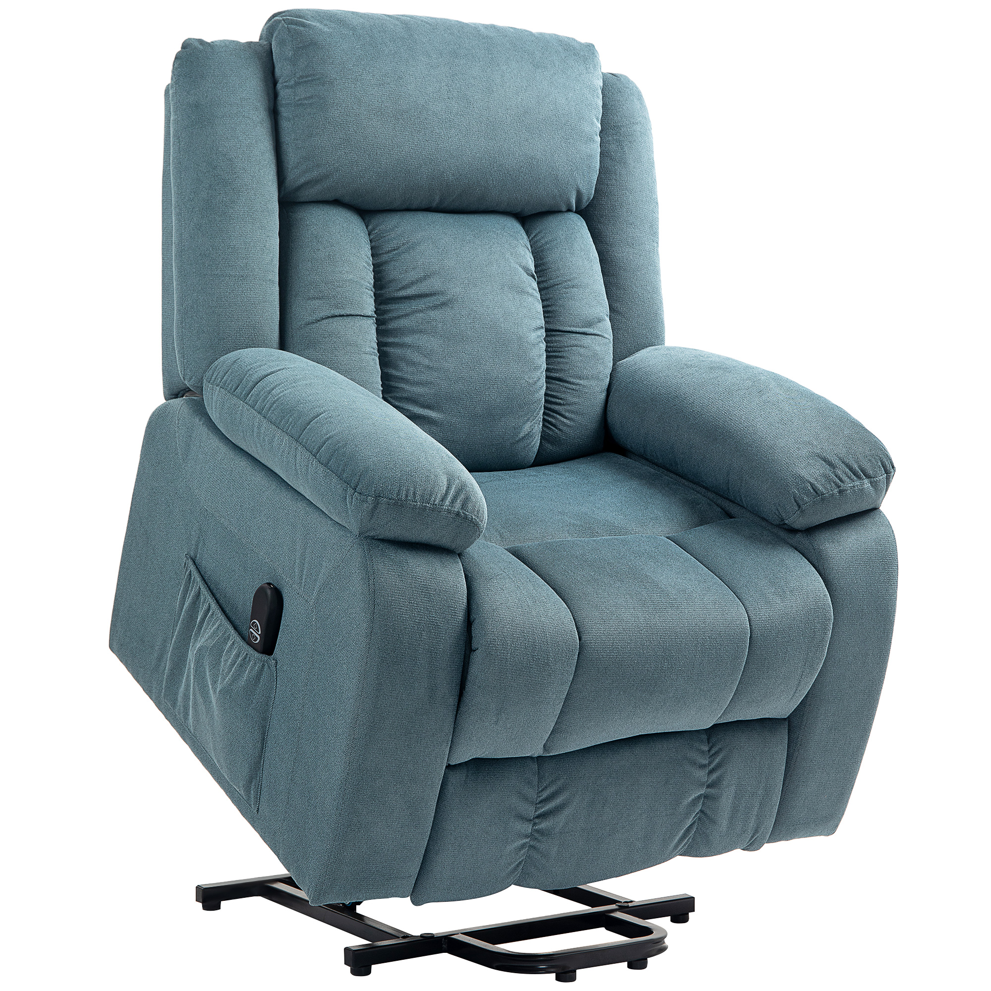 Aufstehsessel mit weichem Bezug, Recliner-Sessel mit Fernbedienung und Seitentaschen, Blau