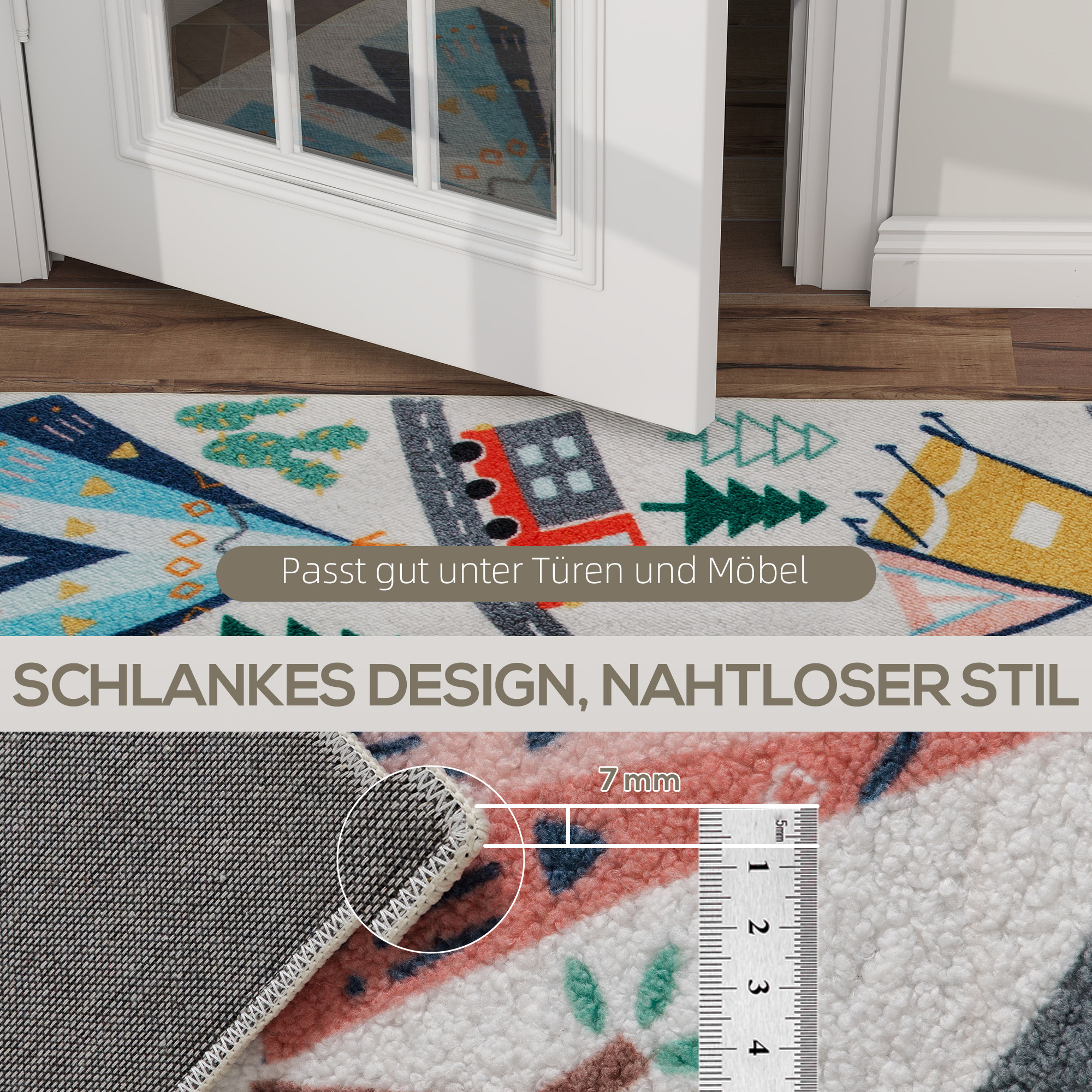 Teppich mit Autobahn-Muster, weißer Hintergrund, weiches Fleece, pflegeleicht, Bunt