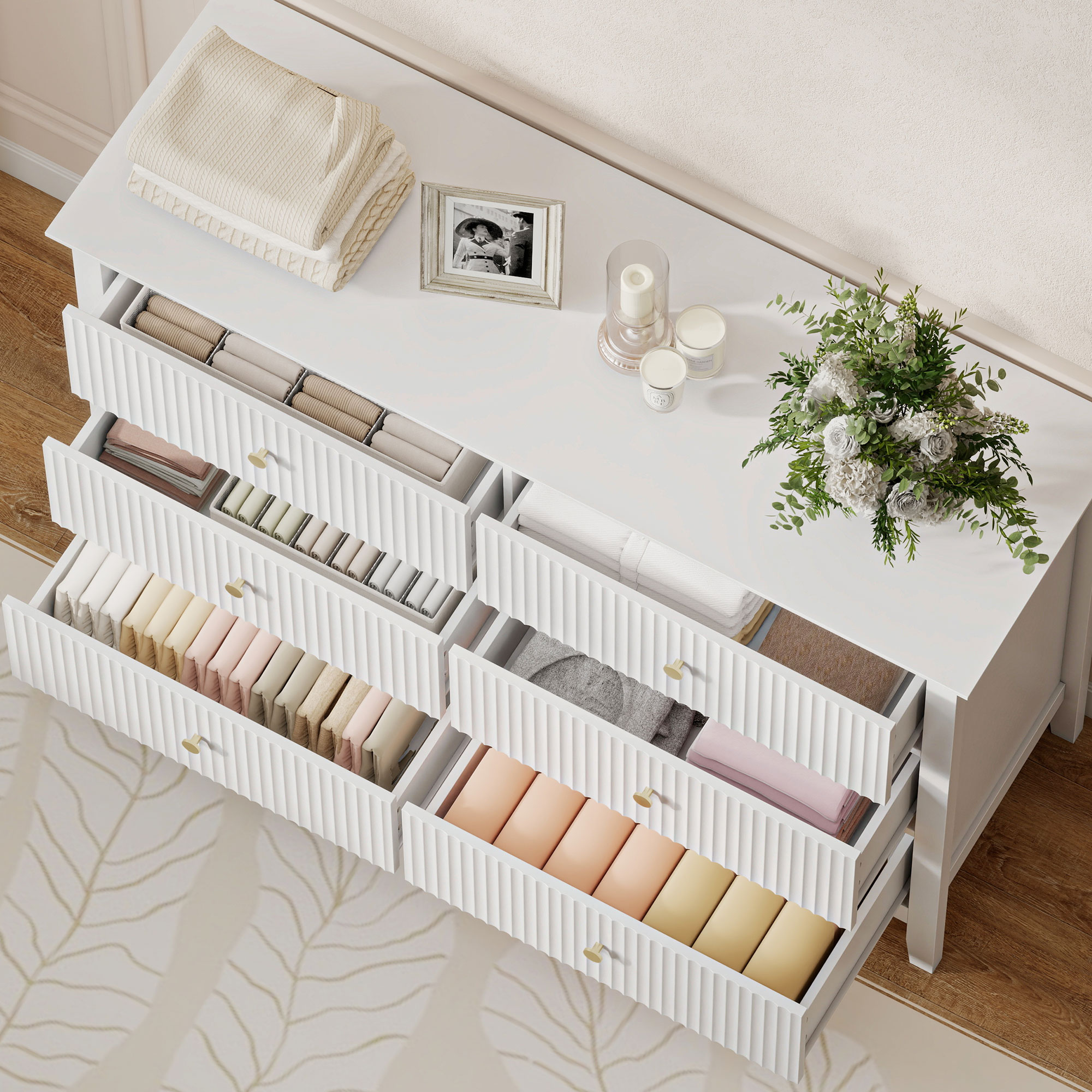 Kommode Sideboard mit 6 Schubladen Moderner Aufbewahrungsschrank für Wohnzimmer Schlafzimmer Flur 100 x 40 x 78 cm Weiß