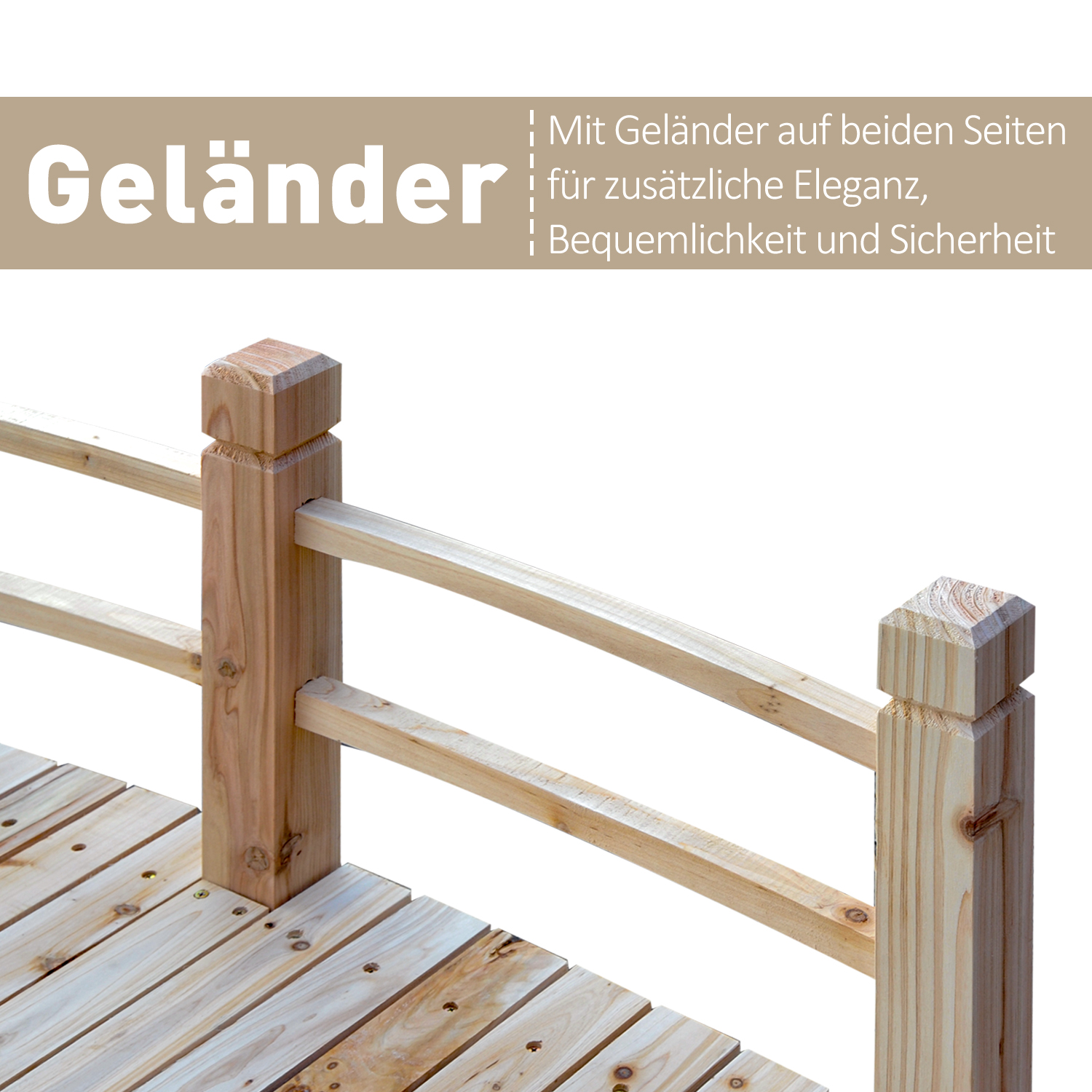 Gartenbrücke Holzbrücke Holzsteg Teichbrücke Zierbrücke mit Geländer bis 180 kg Tannenholz Natur 152,5 x 67 x 48 cm