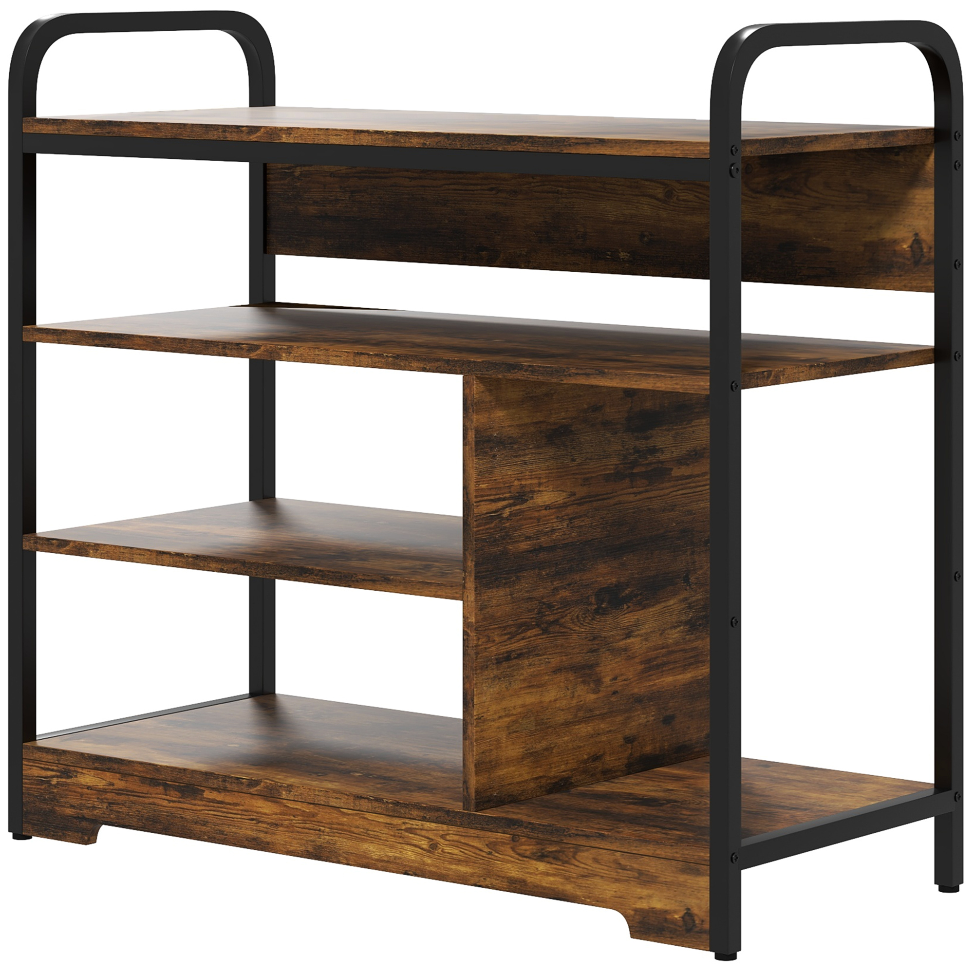 Schuhregal 4-stufig, offenes Design, Metallrahmen, verstellbare Füße, 70x30x65 cm, Braun/Schwarz