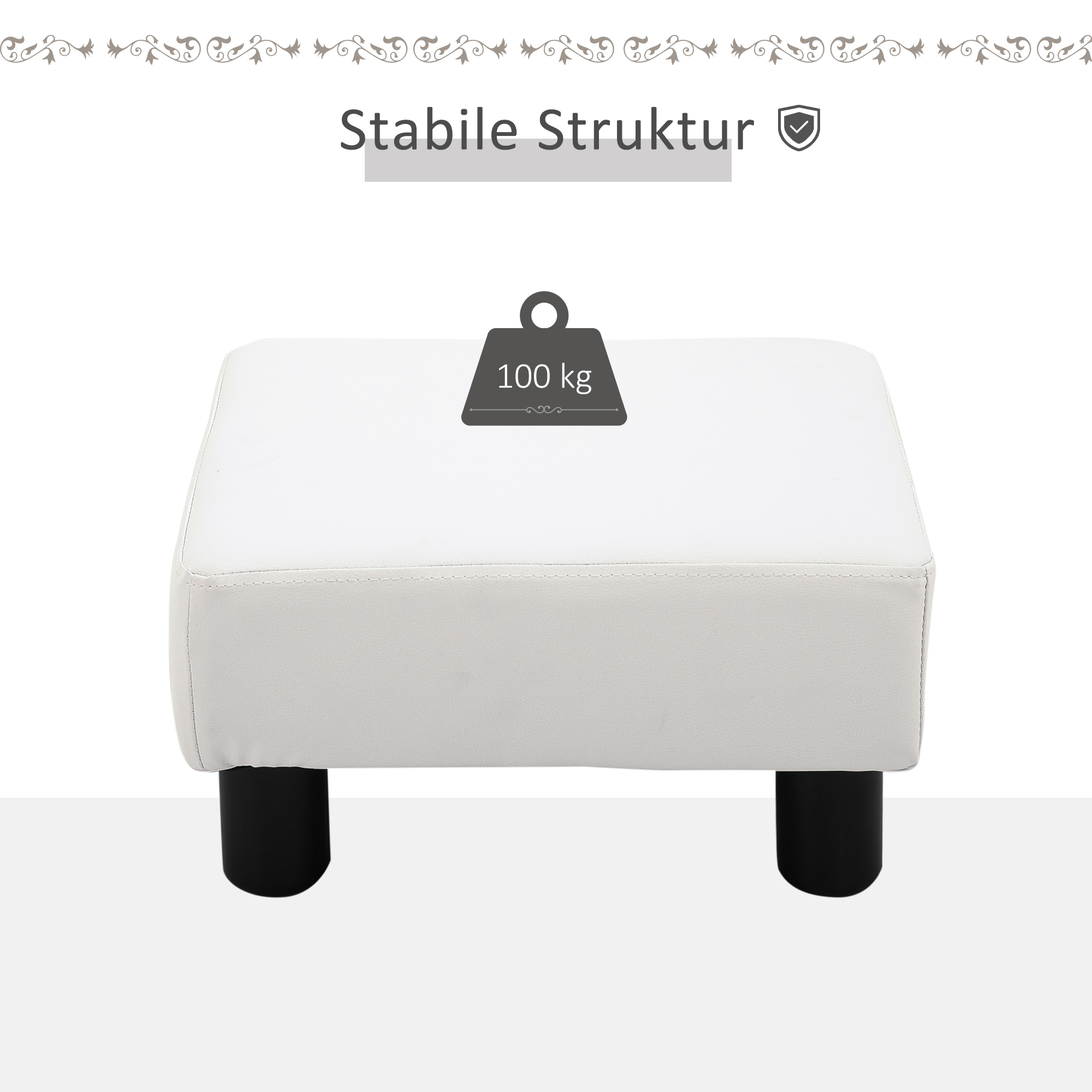 Sitzhocker Hocker mit Kunstleder Moderner Fußhocker Kunstlederhocker Ottomane für Schlafzimmer, Wohnzimmer, Weiß