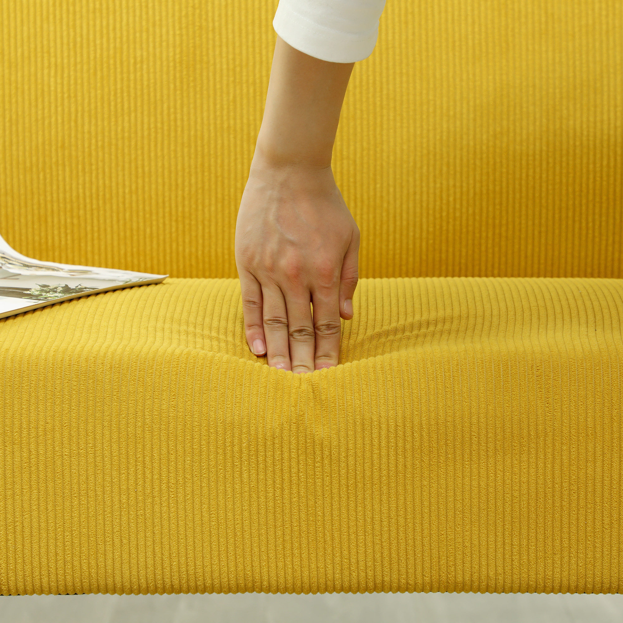 Zweisitzer-Sofa mit Cord-Bezug, dicker Polsterung und soliden Holzbeinen für Wohnzimmer, Schlafzimmer, Büro, Gelb