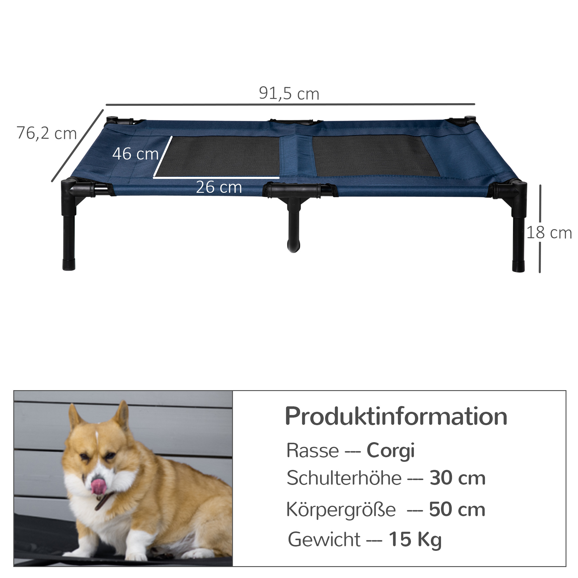 Hundebett Hundeliege Outdoor Katzenbett Haustierbett Schlafplatz Metall 600D Oxford-Gewebe Blau 91,5 x 76,2 x 18 cm