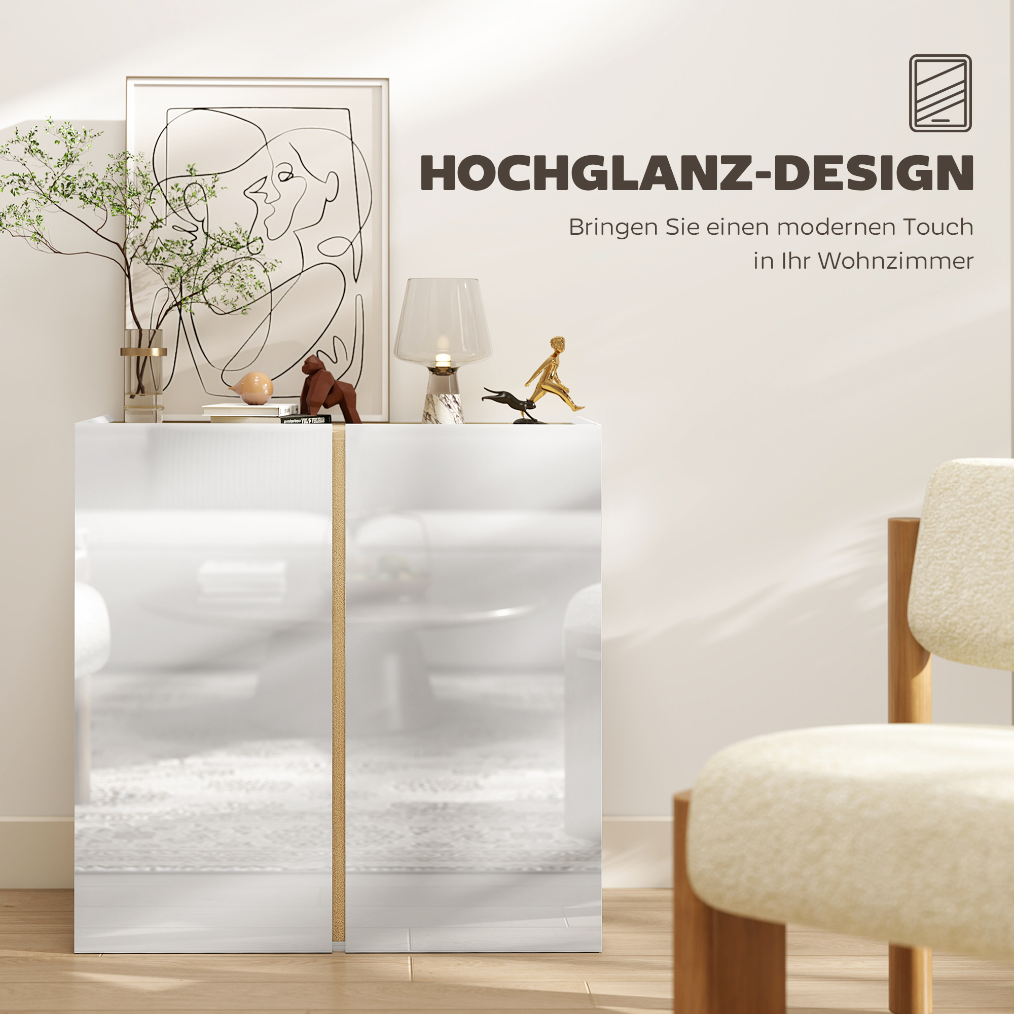 Kommode, Sideboard mit Soft-Close-Türen, anpassbares Regal, für Wohnzimmer, Küche, Esszimmer, Weiß