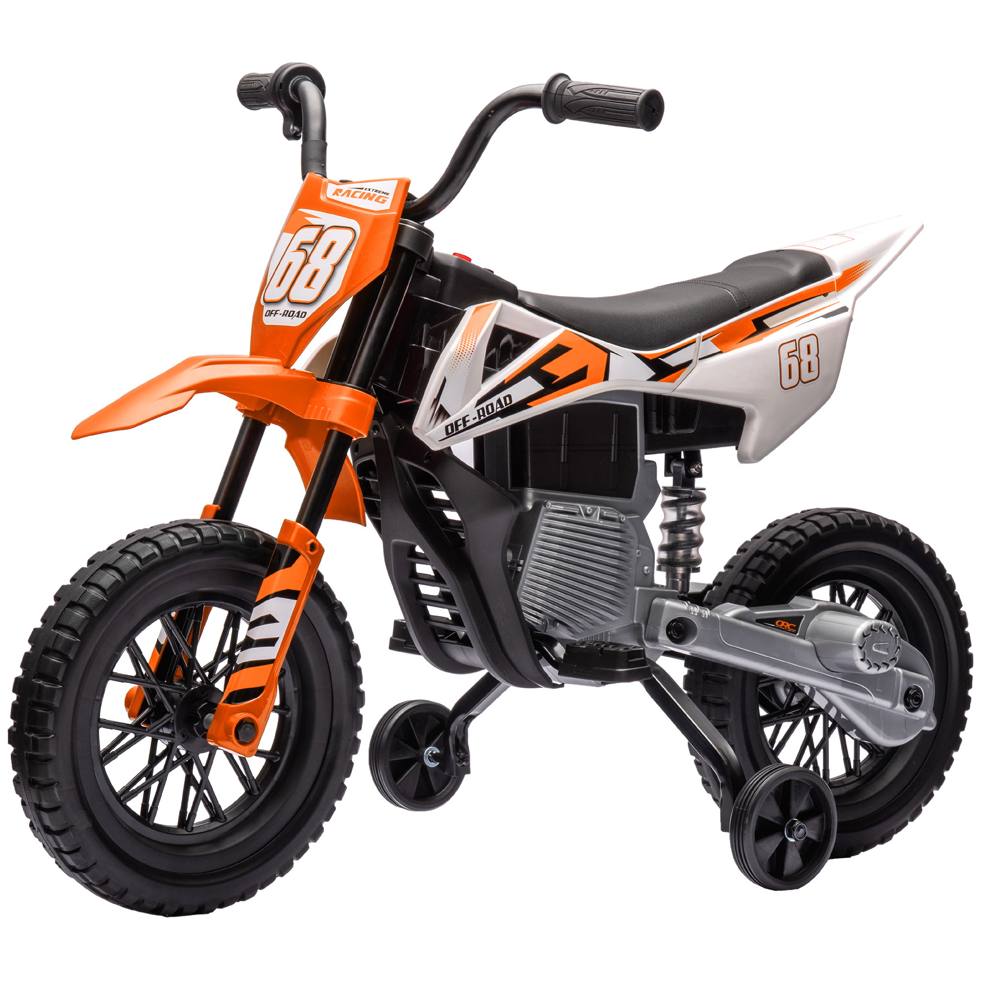Elektro-Motorrad für Kinder, 12V Kindermotorrad mit Musik, Kinderfahrzeug mit Trainingsrädern, 3-6 Jahre, Orange
