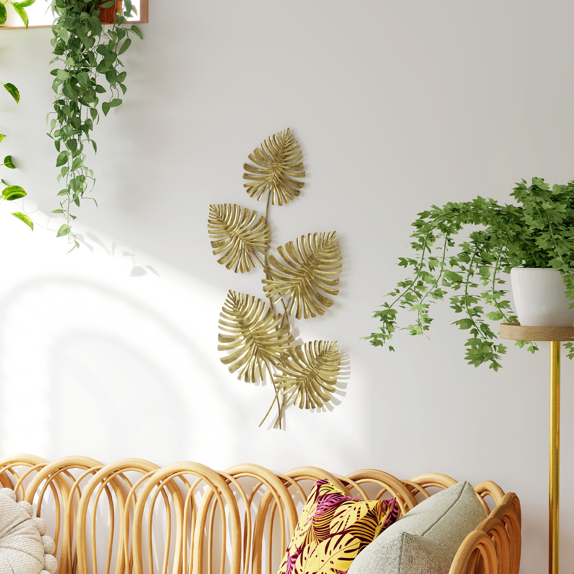 Wanddekor-Set aus Metall, lackierte Oberfläche, Blatt-Form, Goldfarben