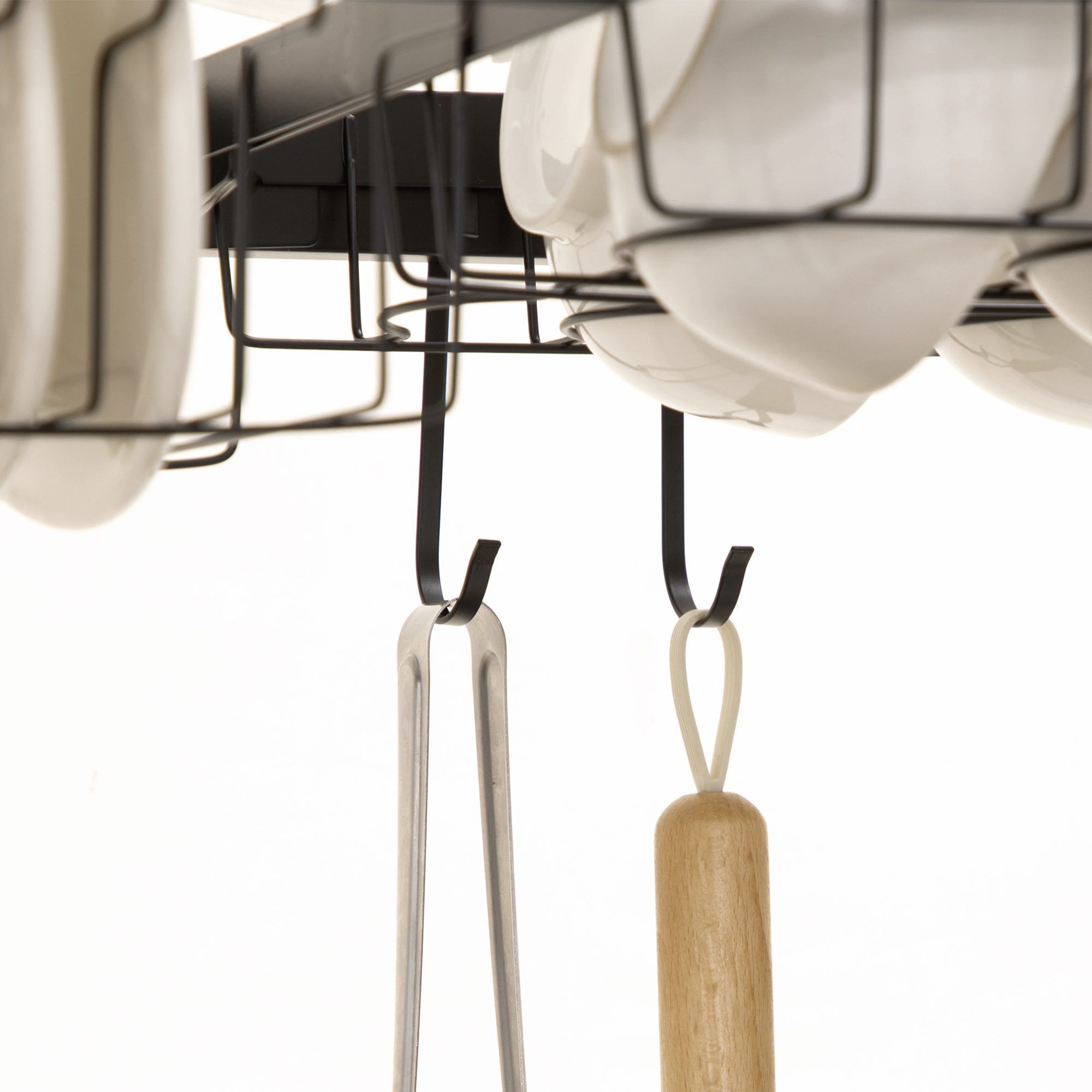 Abtropfgestell Geschirr, 2-stufiges Abtropfständer mit Haken, Tellerregal, Zubehör, 100 cm Stahl, Schwarz