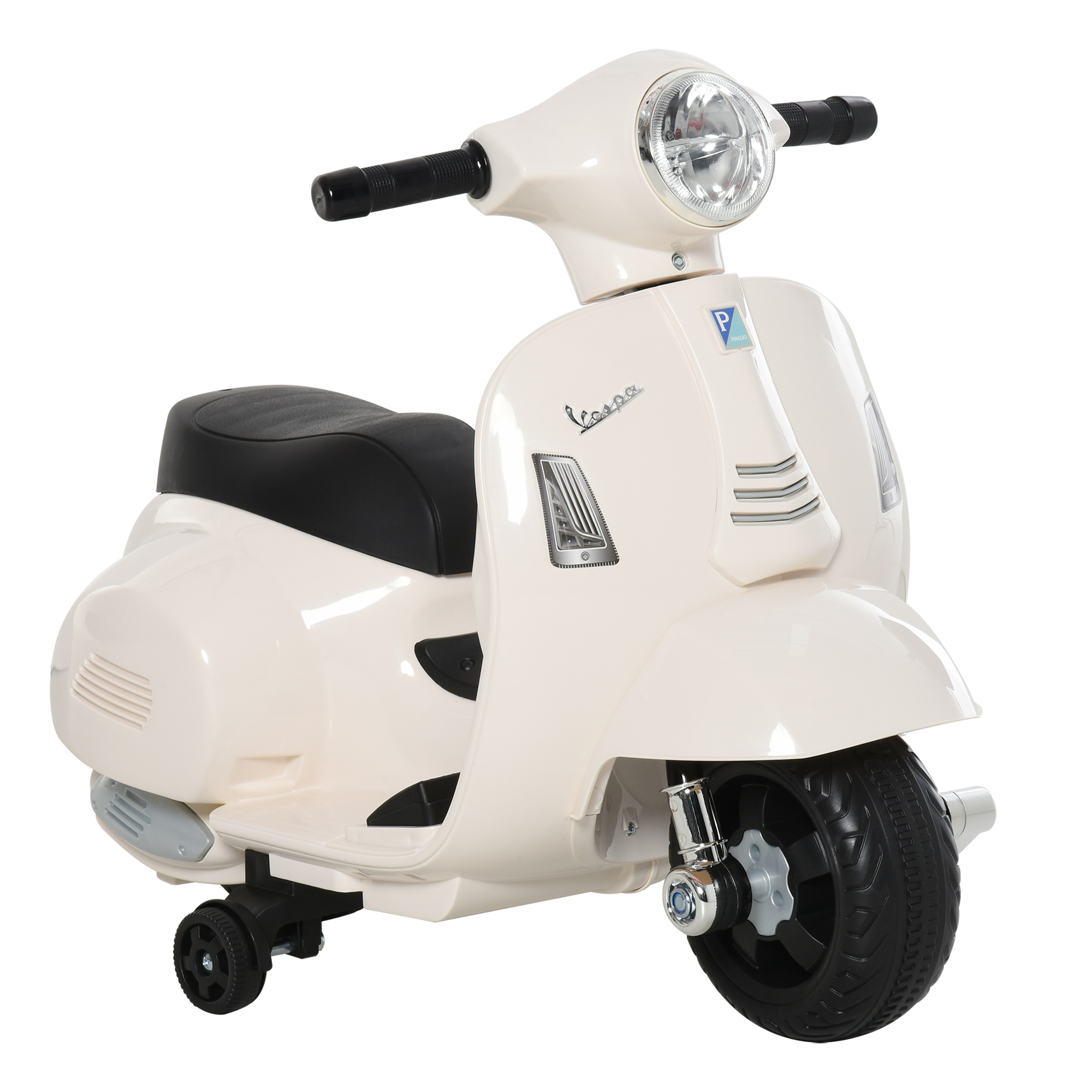 Elektro Kindermotorrad Vespa Elektromotorrad mit LED-Licht, Sound, Kinder Elektro Motorrad für Kinder von 18-36 Monate Weiß