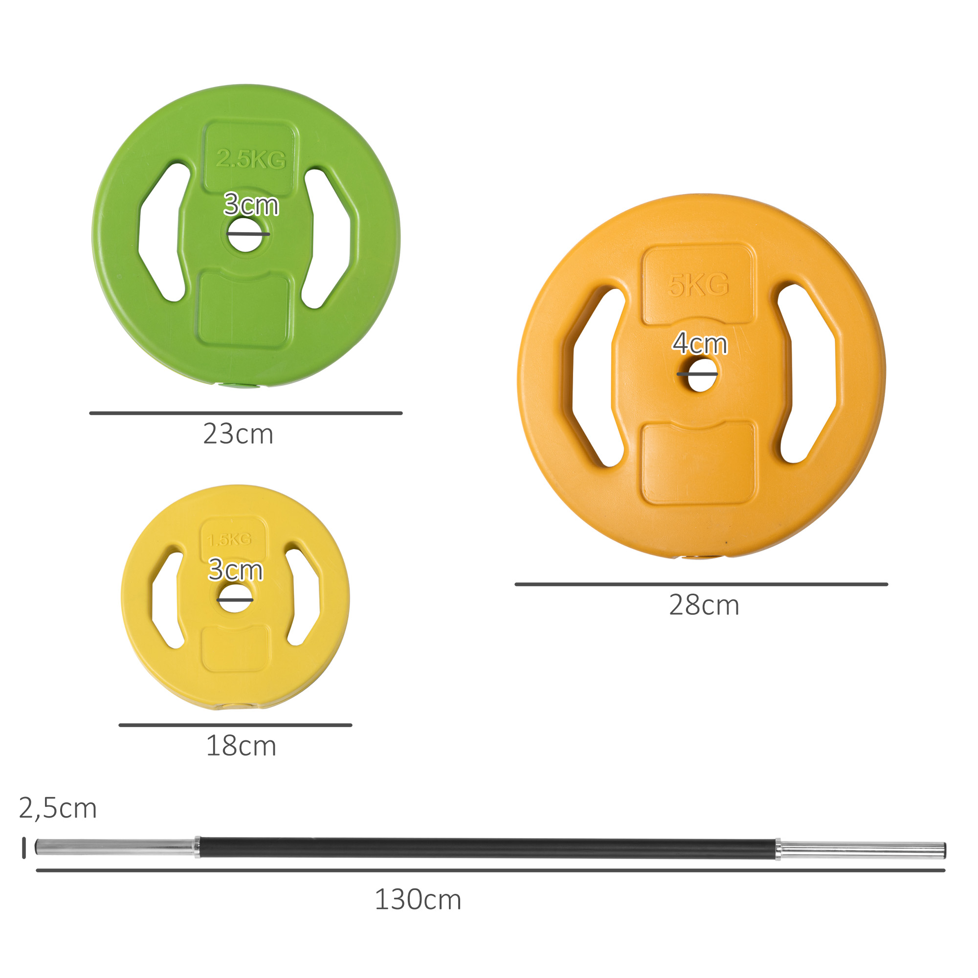 Hanteln Set 20kg Hantelset aus Gusseisen Kurzhanteln mit Verbindungsrohr Rutschfester Griff Mehrfarbig