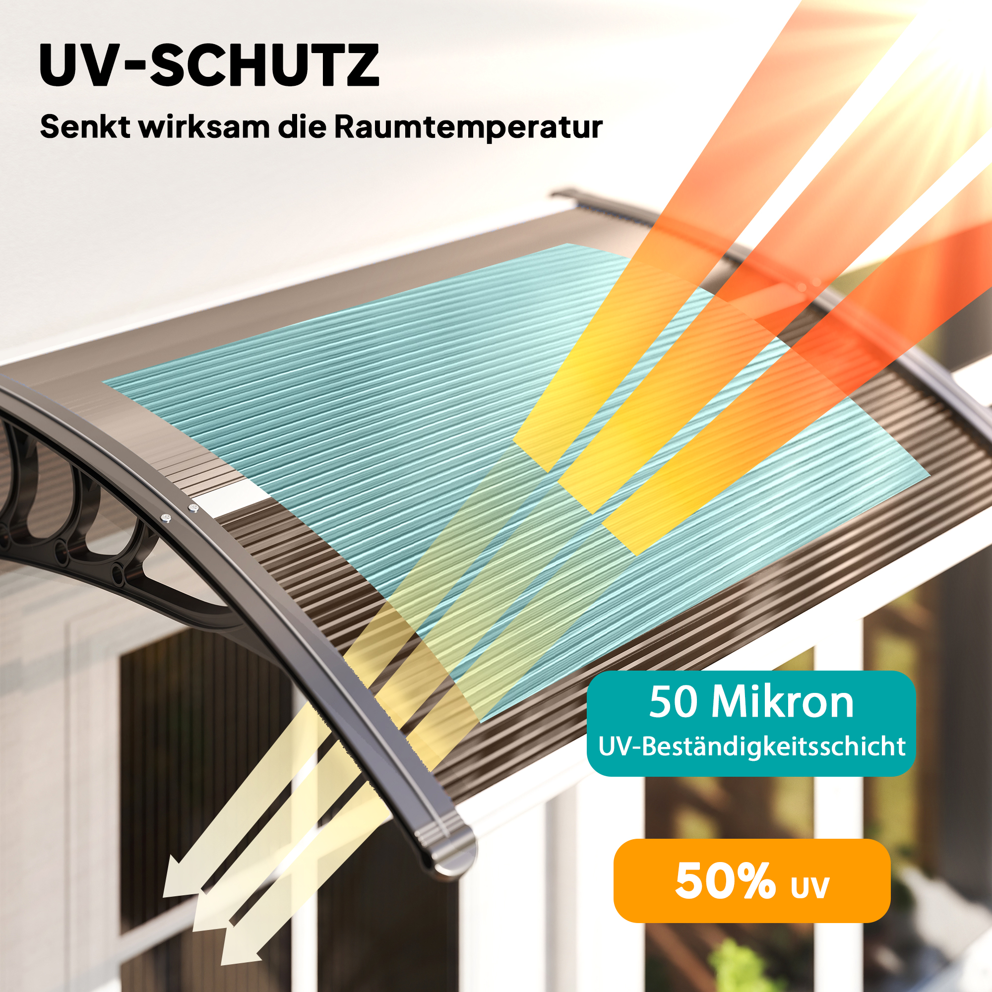 Vordach Haustürvordach 75 x 100 cm Pultvordach Überdachung Polycarbonat Braun