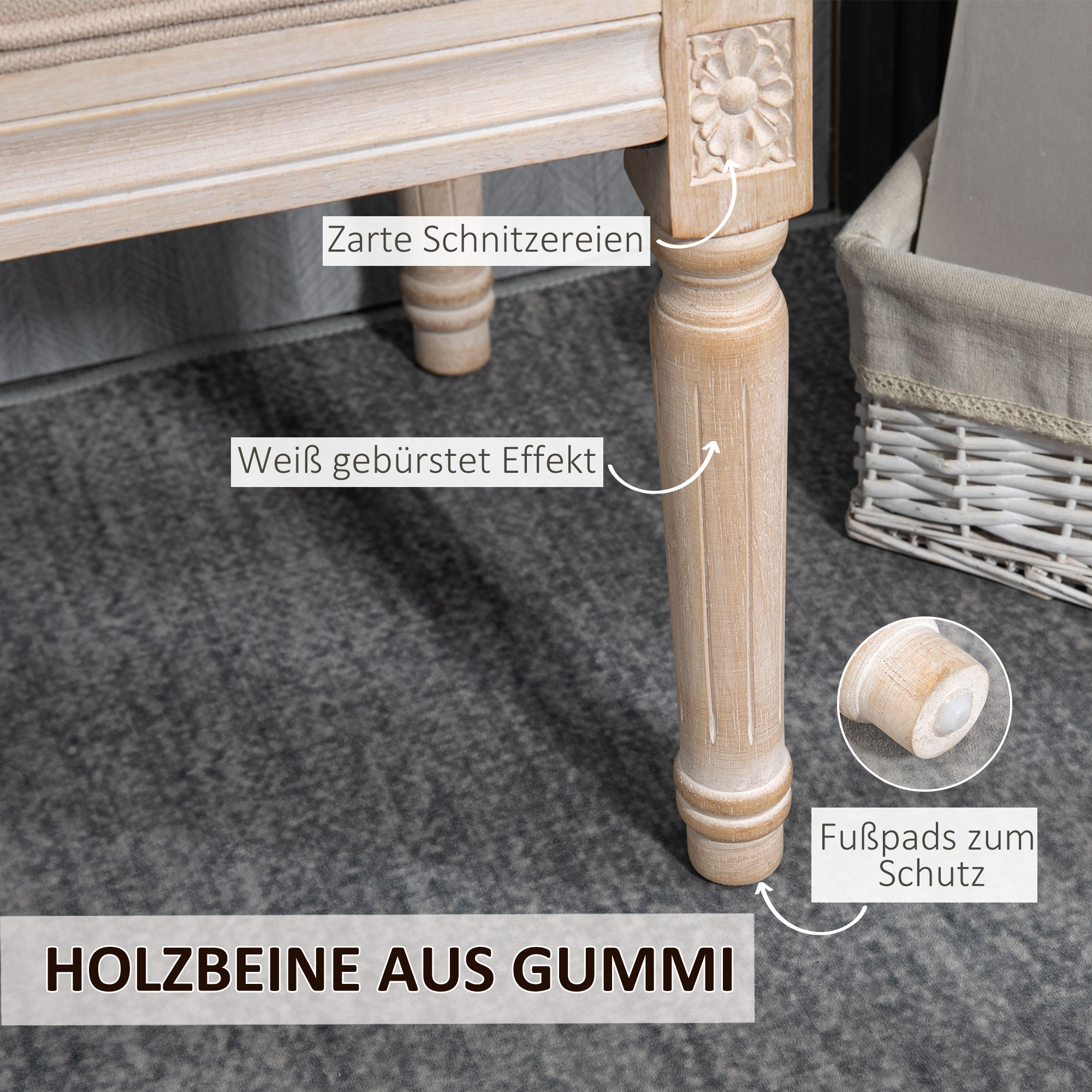 Sitzbank Vintagedesign Vintagebank, Knopfheftung, gedrechselte Beine, Shabby Chic, Creme