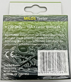 MILOS Taster, Anthrazit, 0-250V~/ 10A, inkl. Rahmen, UP