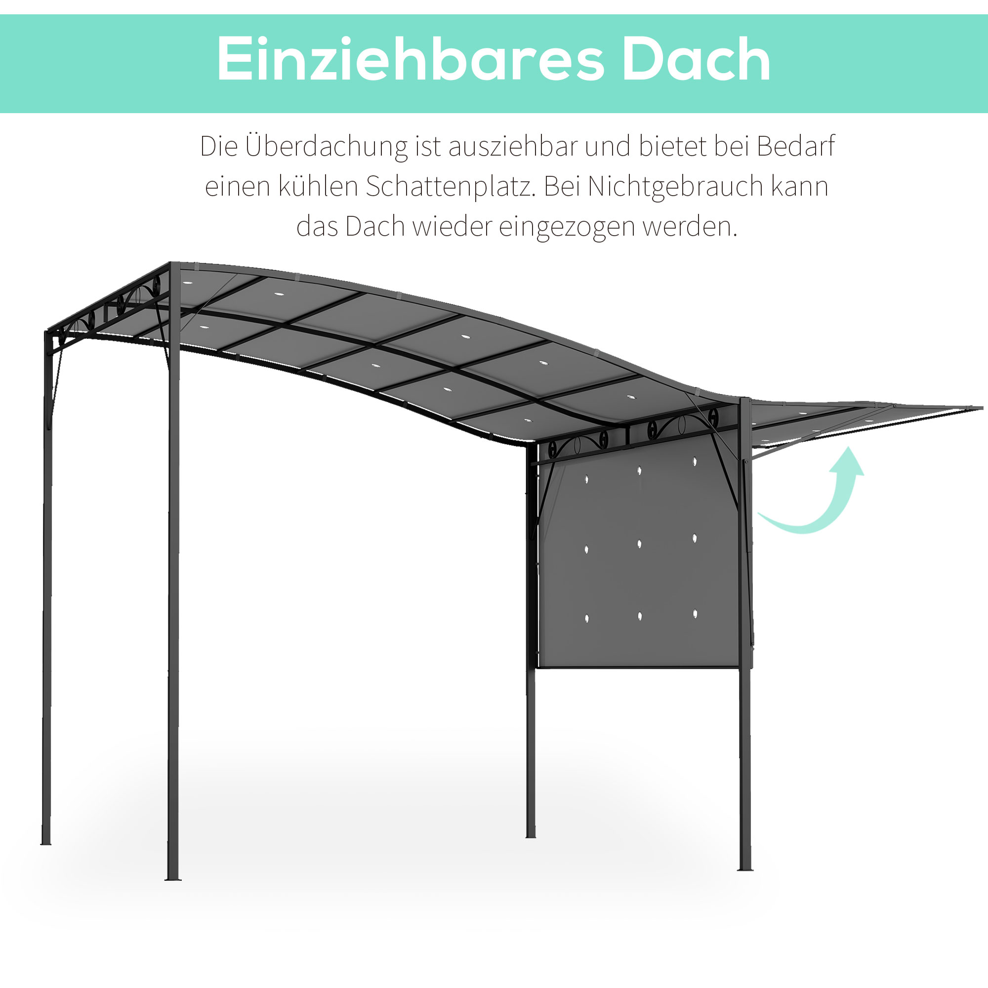 Pavillon mit klappbarer Dacherweiterung wetterfest 3 x 2,5 m Dunkelgrau