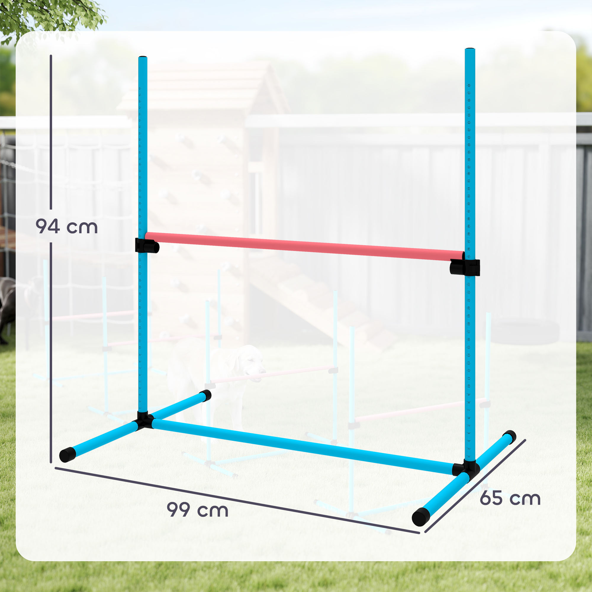 Agility Set Hunde 4-teiliges höhenverstellbar Agility-Ausrüstung mit 4 Hürden Tragetasche 99 x 65 x 94 cm Hellblau