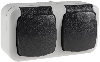 Feuchtraum Doppel-Steckdose, IP44, 250V~/ 16A, inkl. AP-Rahmen, grau