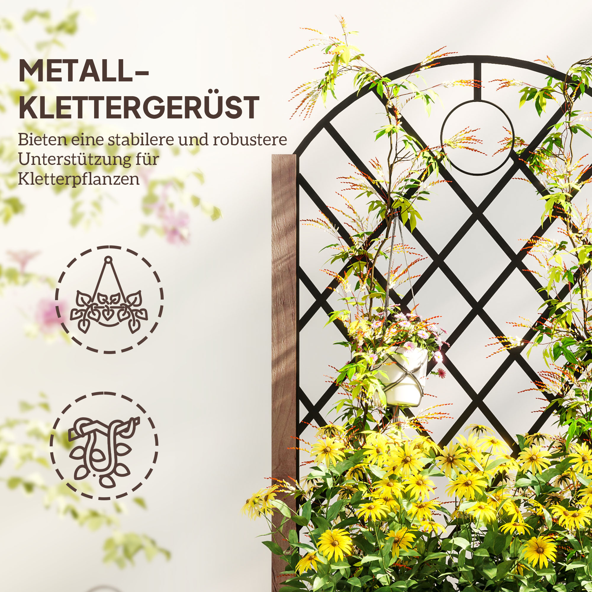 2er Set Hochbeet Pflanzkasten mit Rolle, Rankgitter, Spalier Pflanzkübel Blumenkasten Holz 52x25x97cm Braun