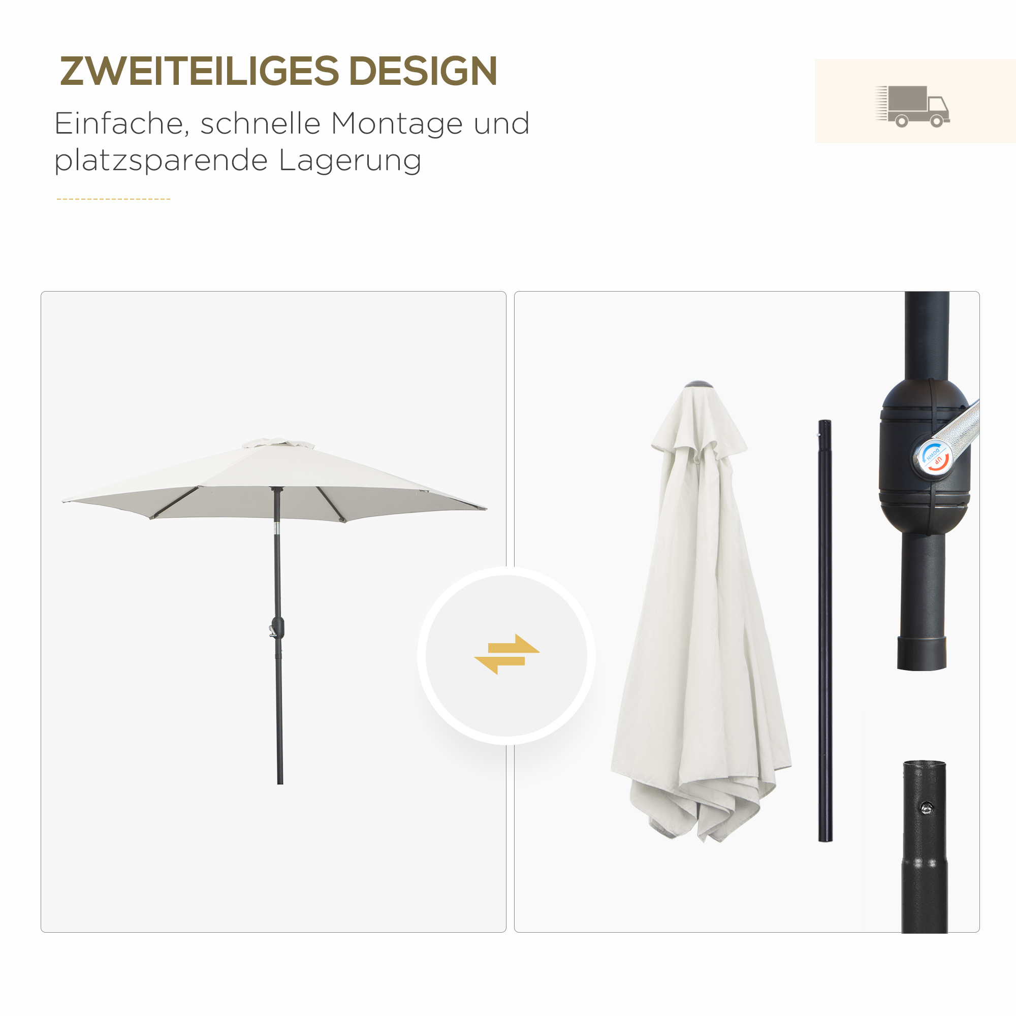 Knickschirm Sonnenschirm Gartenschirm Marktschirm mit Handkurbel Alu 180/? Polyester Beige ?2,6 x 2,35 m