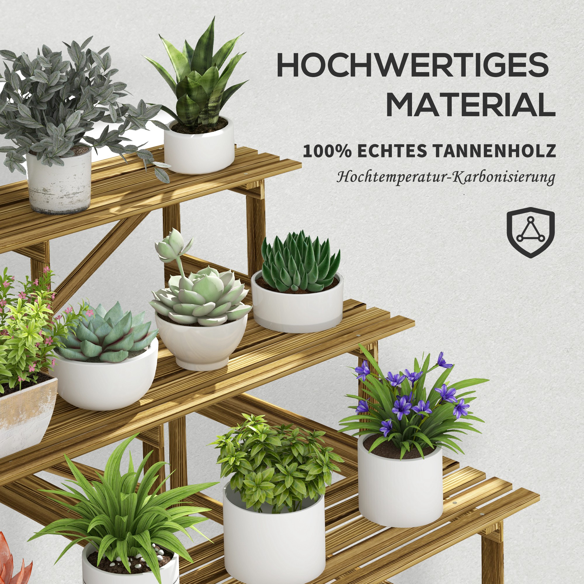 Pflanzentreppe, Blumentreppe, Blumenregal, Pflanzregal, Blumenständer, 3 Stufen, Tannenholz, 120 x 80 x 78cm