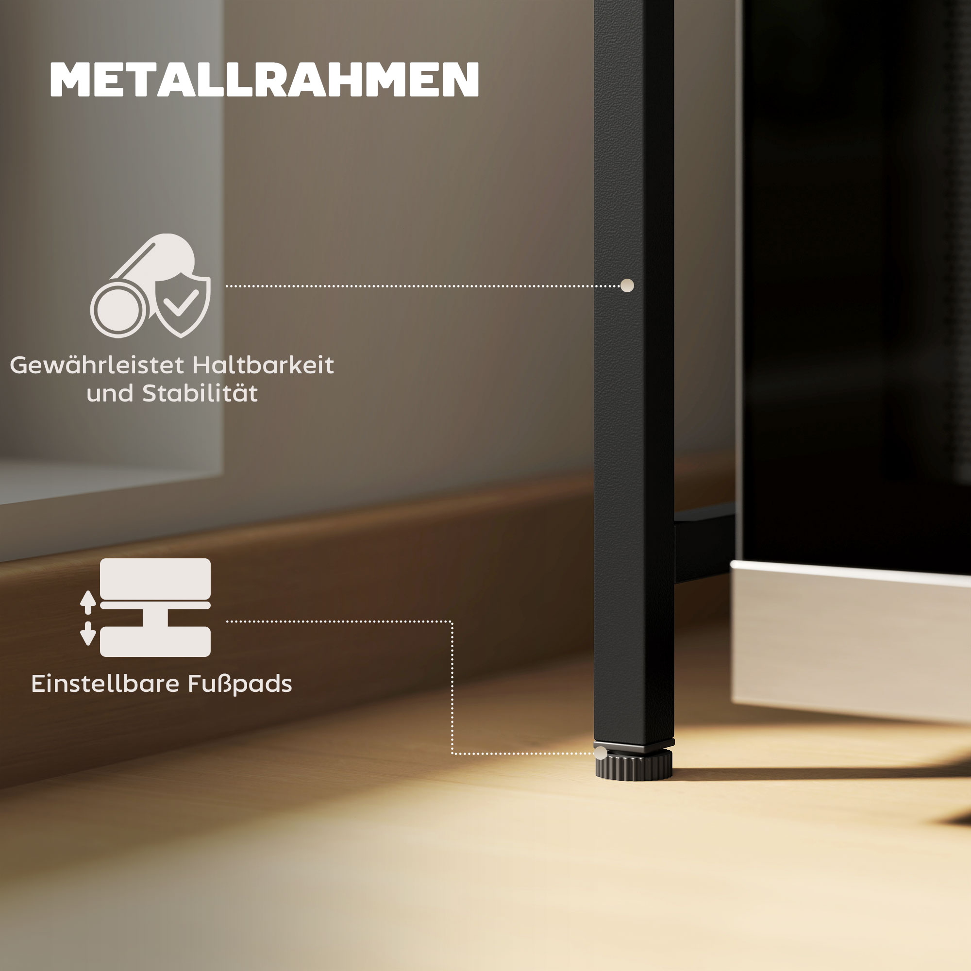 Mikrowellenregal, 3 Haken, ausziehbar, Metall, 40 cm hoch, Schwarz