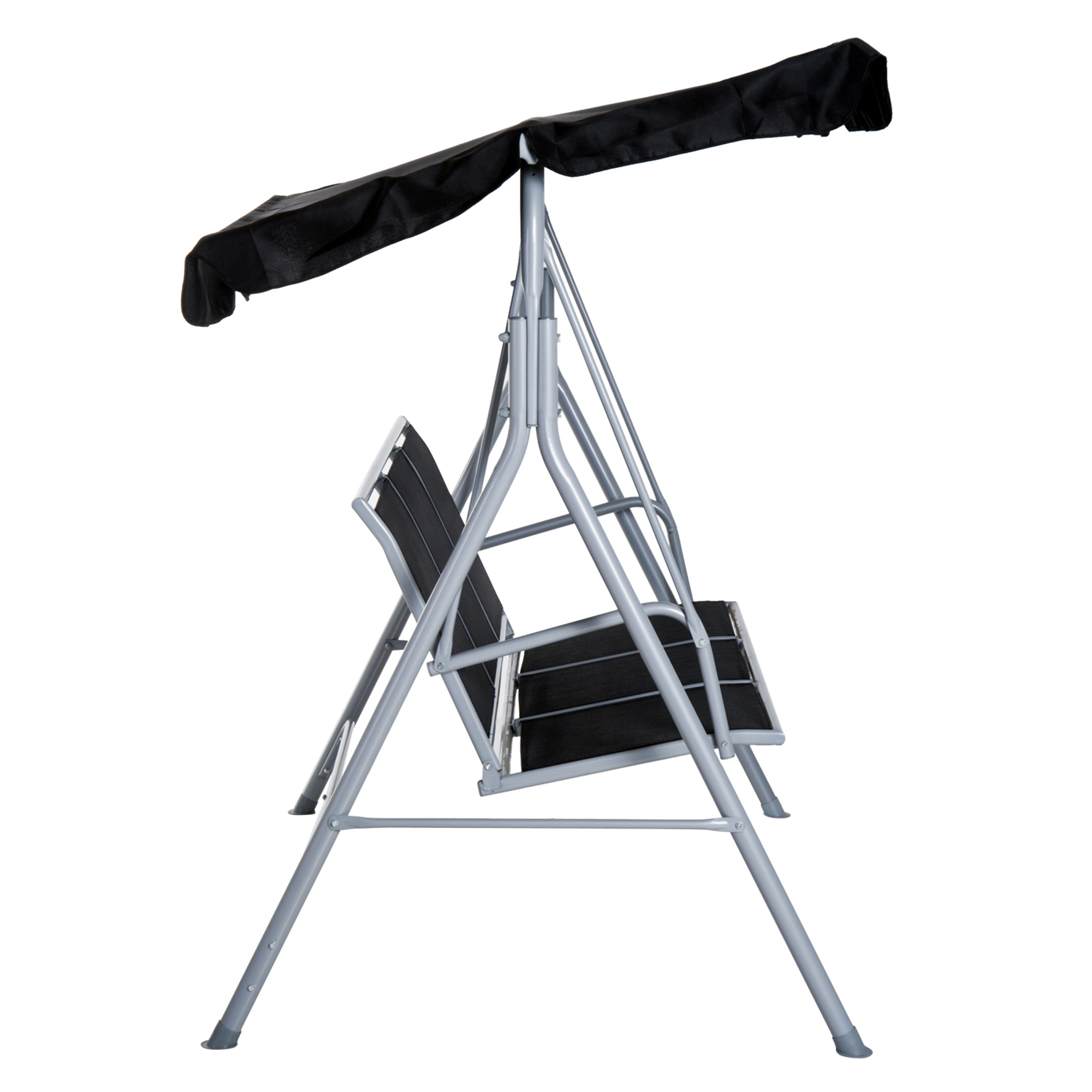 Hollywoodschaukel mit verstellbarem Sonnendach, 3-Sitzer Gartenschaukel mit Anti-Rutsch-Füßen, Schaukelbank belastbar bis 240 kg, Gartenliege für Garten, Terasse, 171x108x150cm, Schwarz