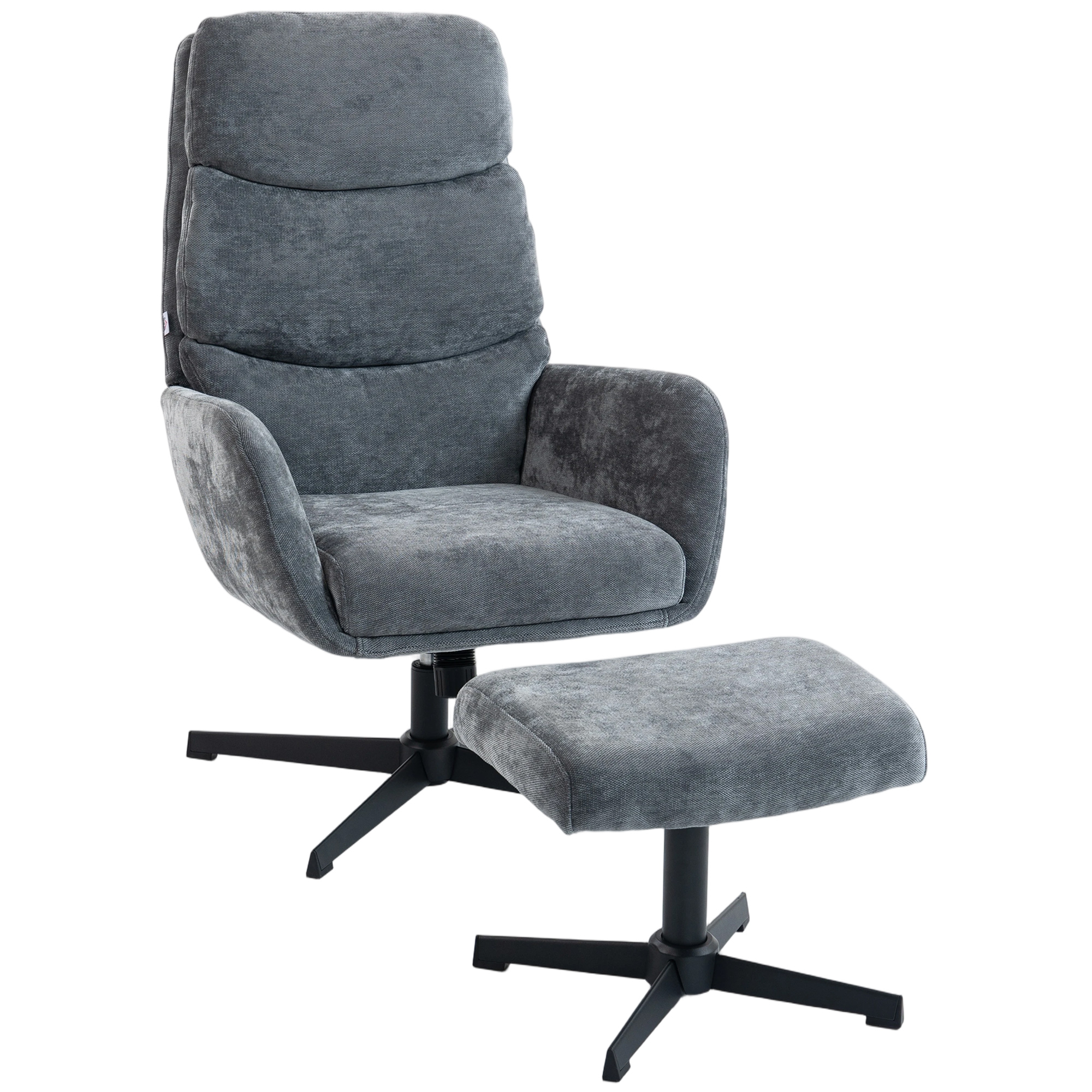 Polstersessel mit Fußhocker, Lounge-Sessel mit hoher Rückenlehne, Metallbasis, für Wohnzimmer, Schlafzimmer, Grau