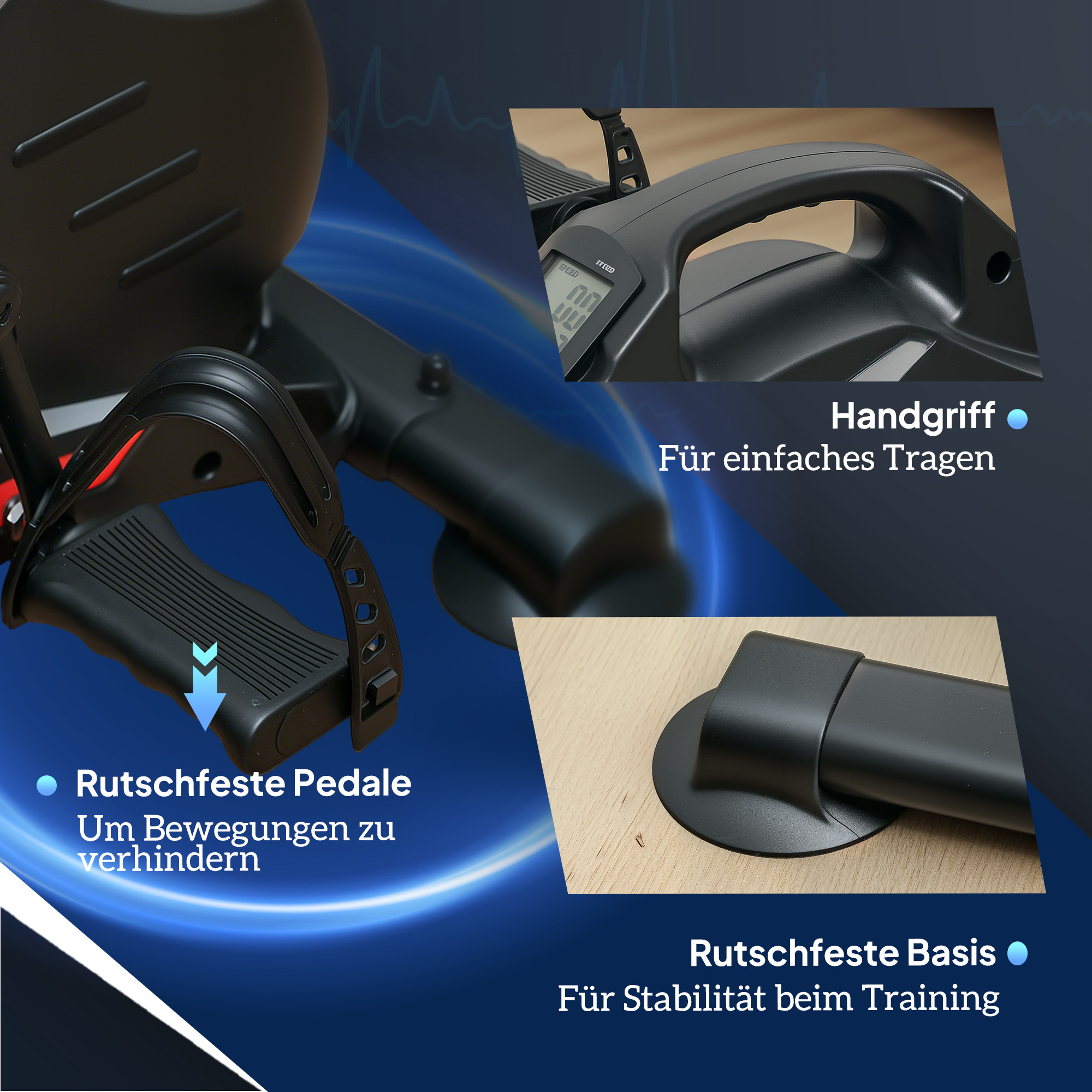 Mini-Trainingsrad, Fußpedaltrainer, Trainingsgerät mit 8 Widerstandsstufen, LCD-Display, Metall, Kunststoff, Schwarz