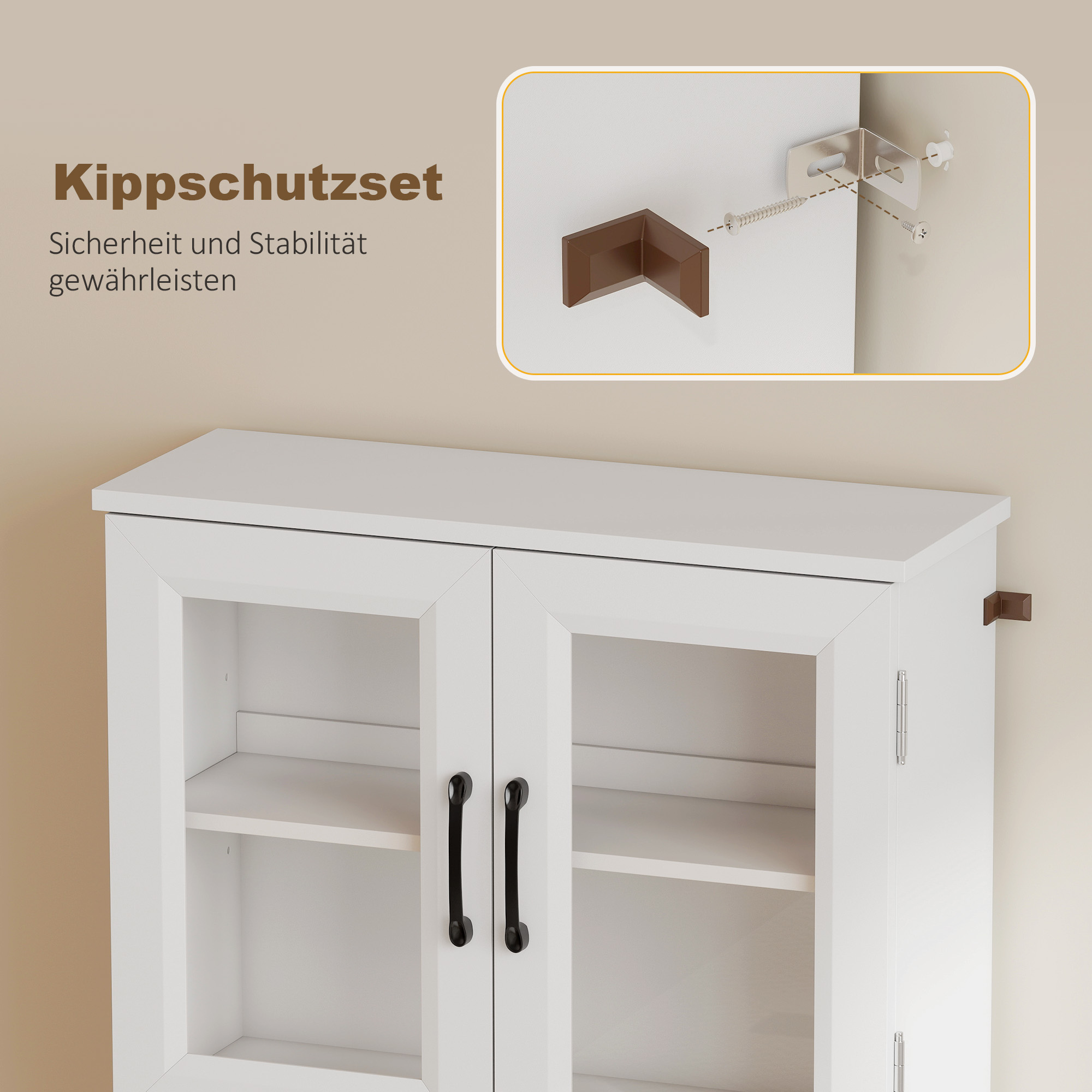 Küchenschrank, verstellbares Regal, Arbeitsplatte, Acryltüren, Kabelloch, für Wohnzimmer, Küche, Esszimmer, MDF, Weiß