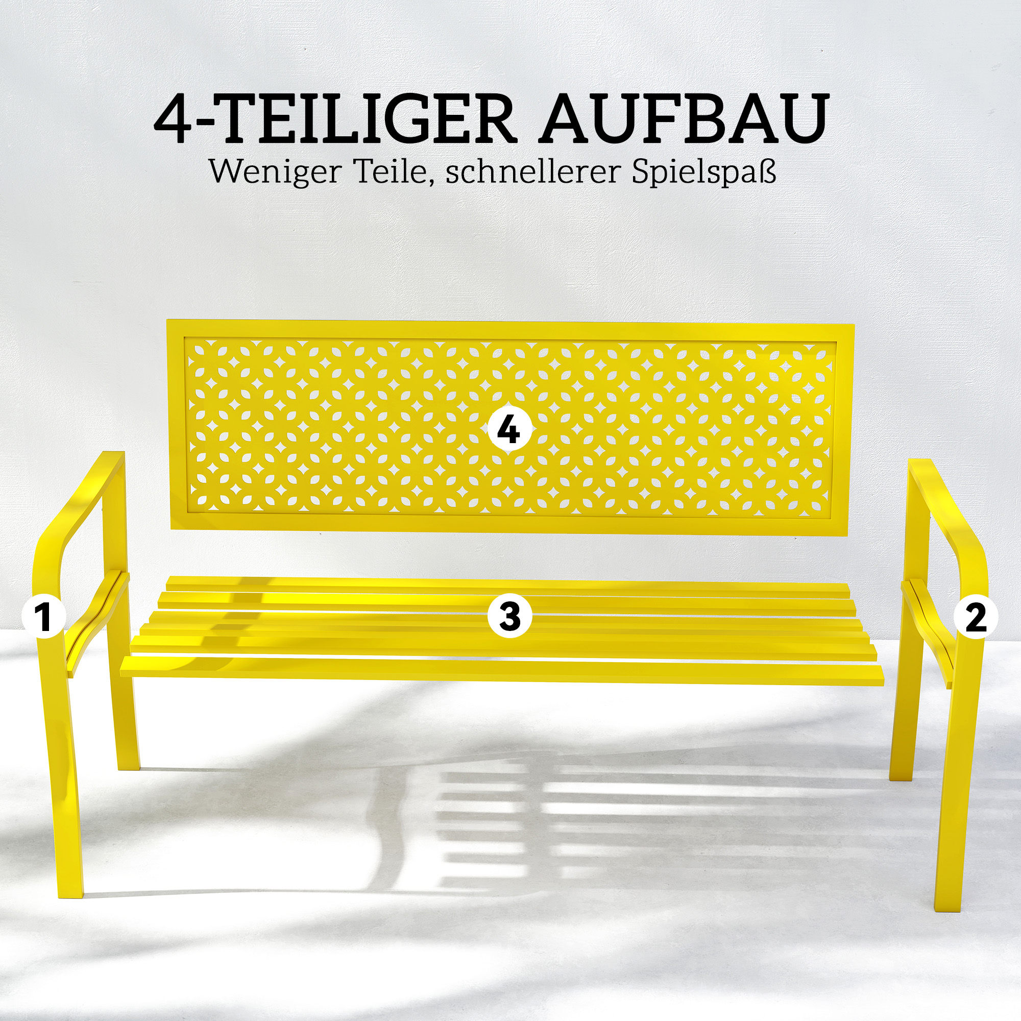 Gartenbank 2-Sitzer Metall wetterfest Outdoor Sitzbank mit rostbeständiger Rückenlehne, Geometrisch bis 240 kg