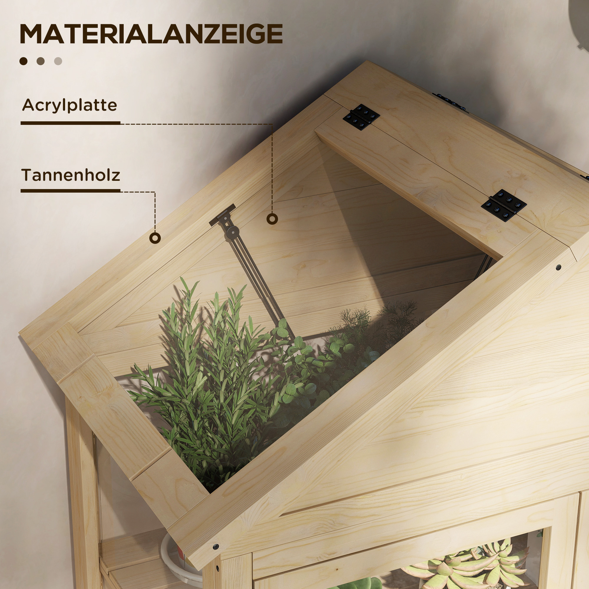 Gewächshaus, mit Regal, Dachfenster, verriegelbare Tür, Acryl, Holzrahmen, 100 x 56, 5x 178 cm