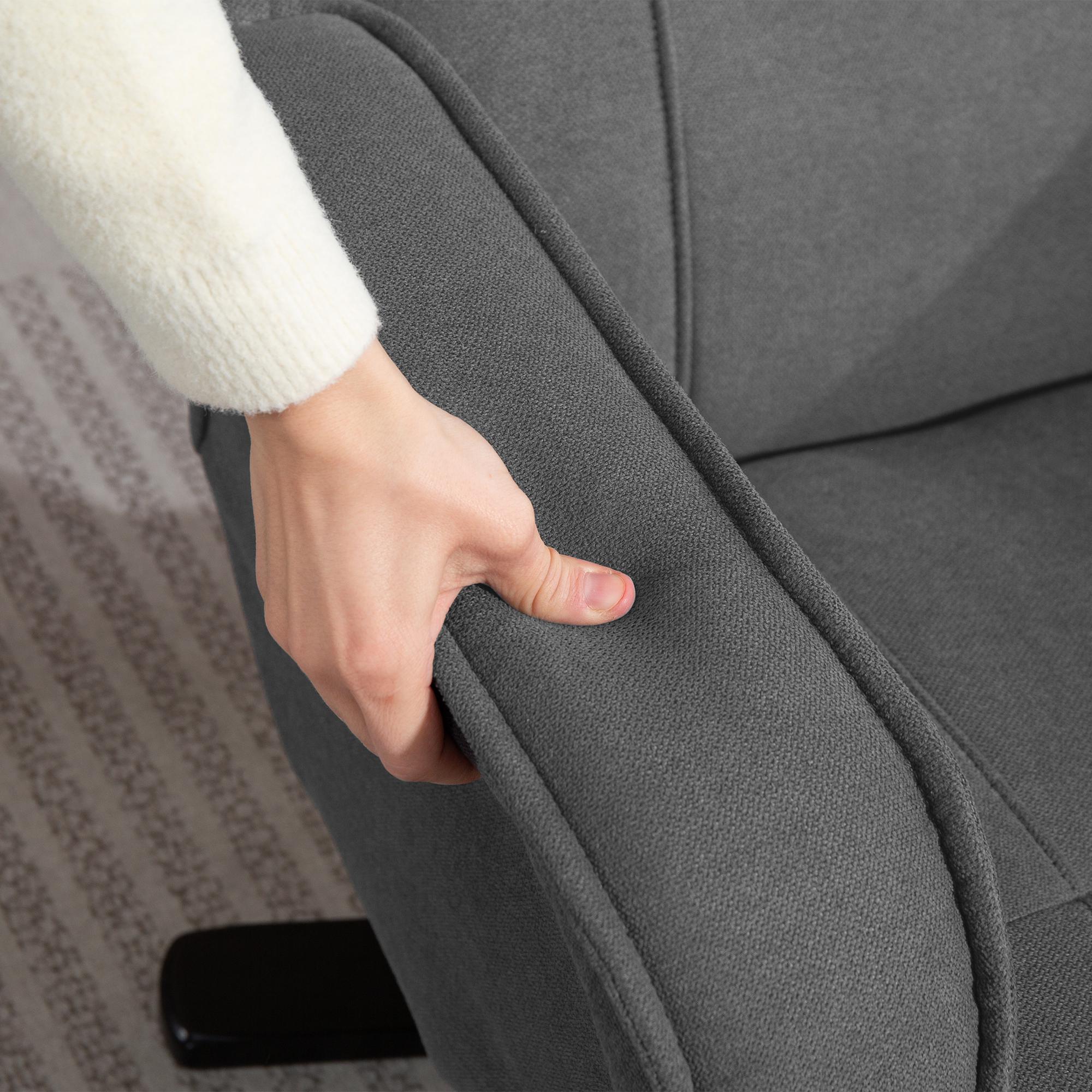 Schaukelbarer Relaxsessel mit Fußhocker, Stoffbezug in Samtoptik, drehbarer Polstersessel, Holzgestell, Grau