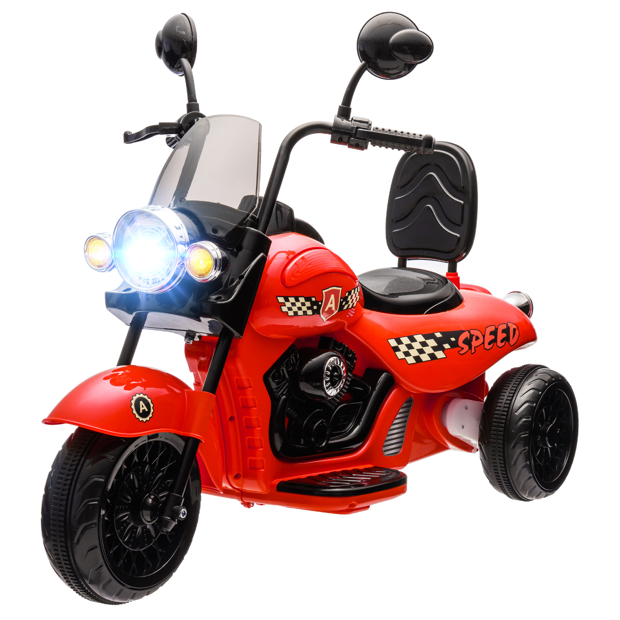Elektro-Kinder-Motorrad, 3 Räder, 6V Batterie-Betrieb, Scheinwerfer, Musik, für Kinder im Alter von 3-6 Jahren, Rot