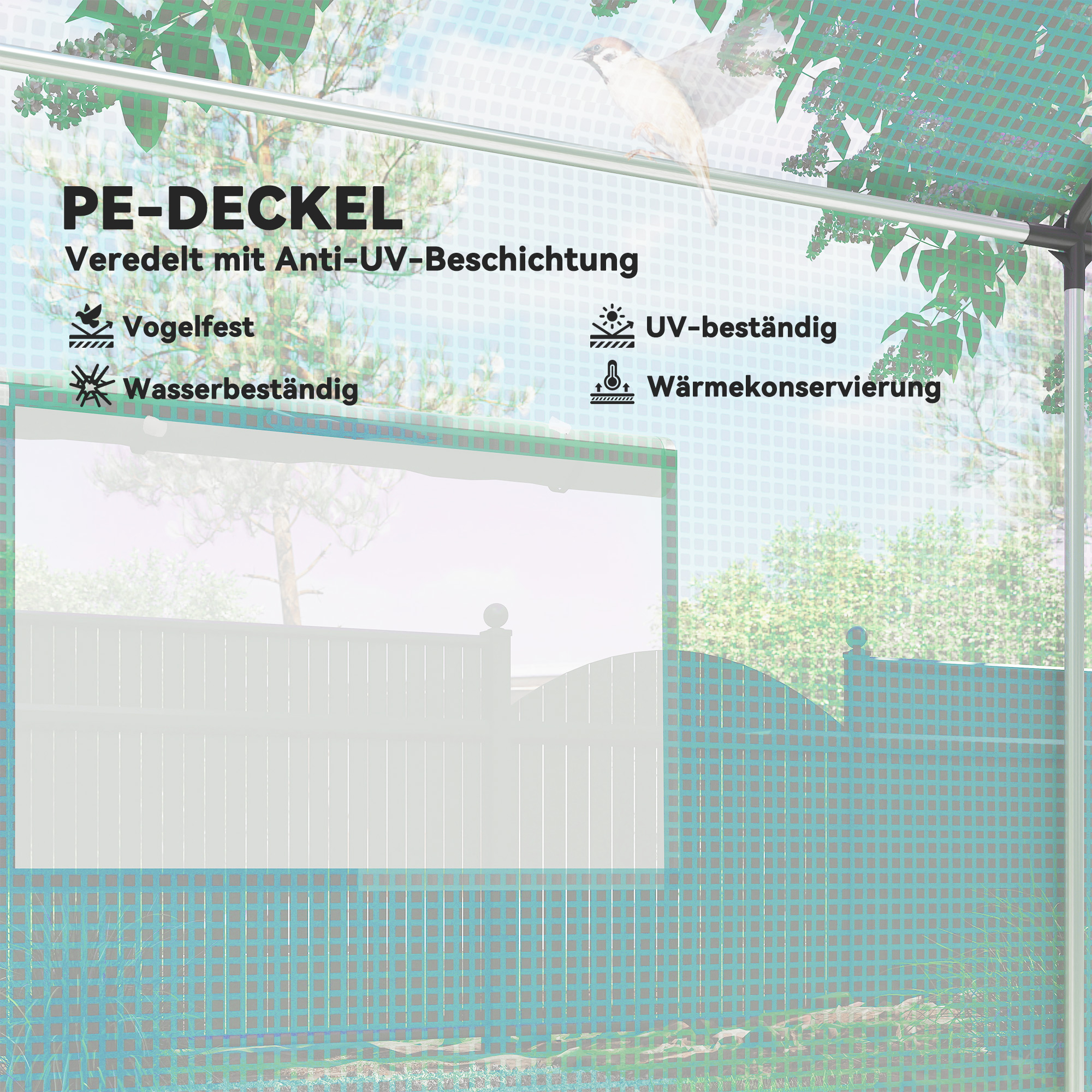 Tunnelgewächshaus, aufrollbare Tür und Fenster, verzinkter Stahlrahmen, 2x3x2m, Grün