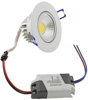 LED-Einbauleuchte "COB-5", 5W, 420lm, ALU, 3000K, 95°, Ø85xT47mm, Rahmen weiß