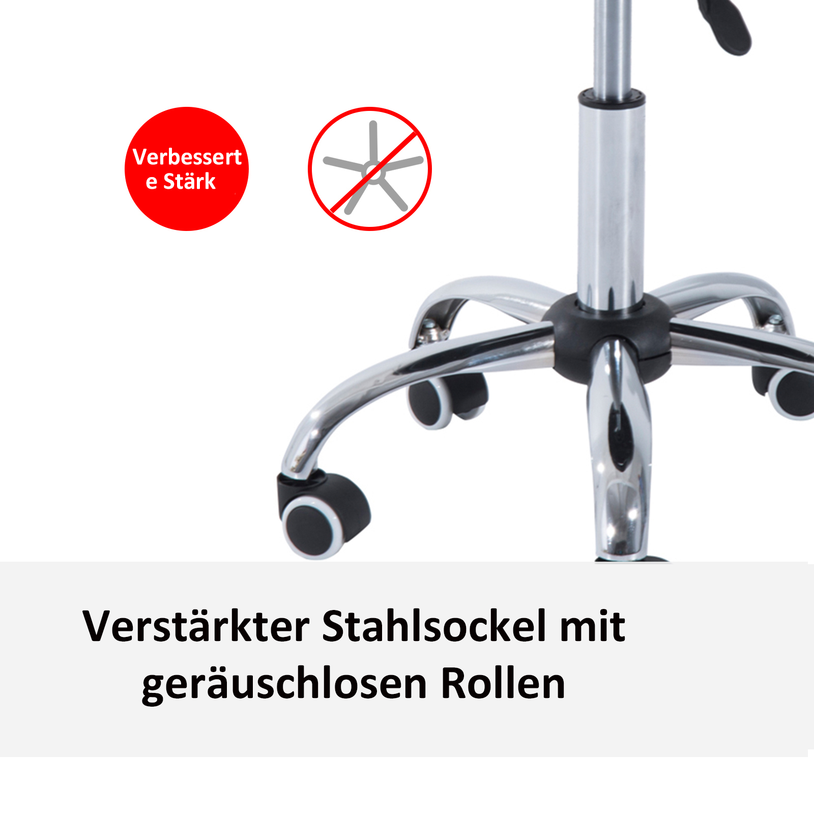 Rollhocker Arbeitshocker Drehhocker Bürostuhl höhenverstellbar, PU+Metall, Schwarz, 50 x 54 x (66-78) cm