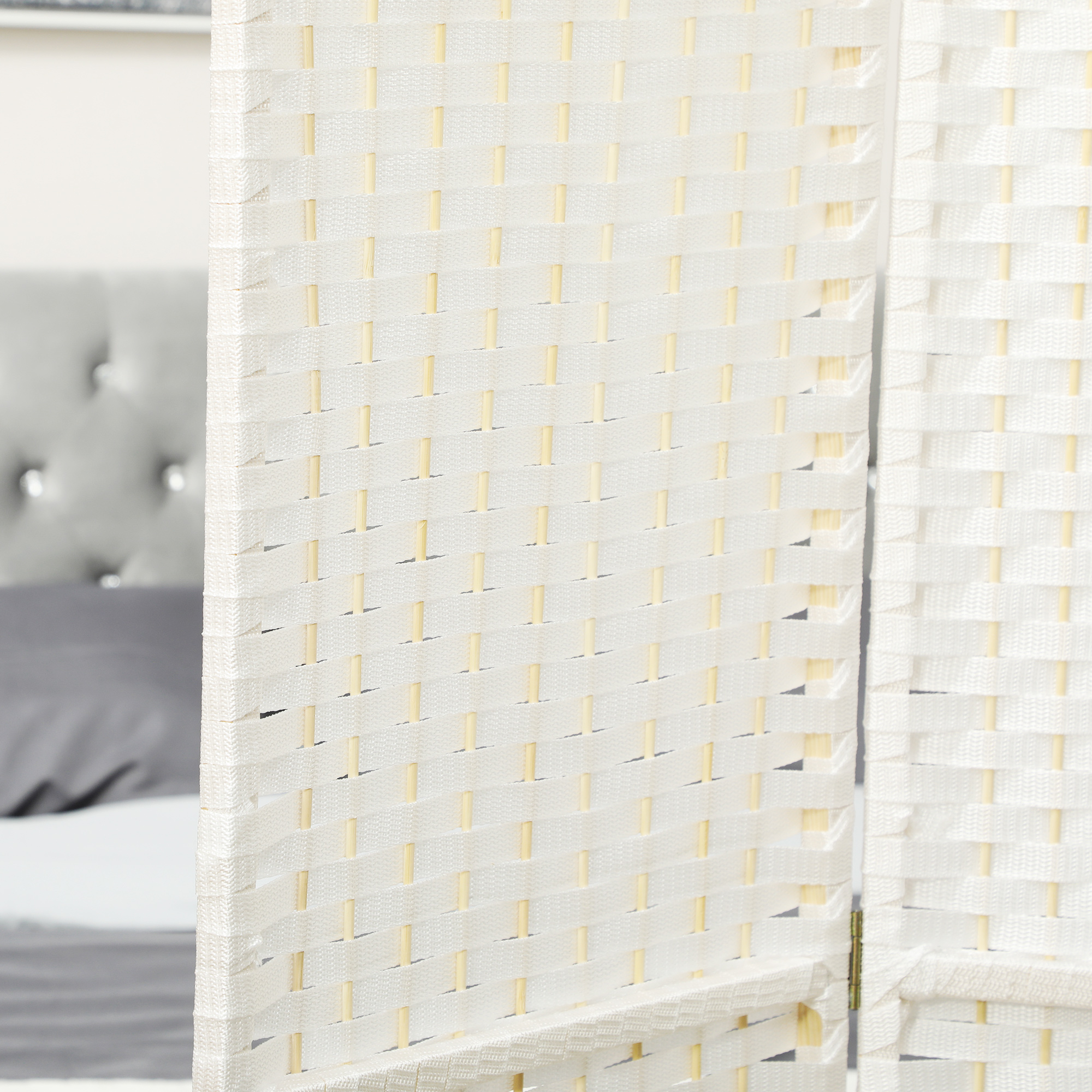 4-teiliger Raumtrenner, Faltbarer Sichtschutz, Sichtschutzwand für Wohnzimmer, Schlafzimmer, Homeoffice, Weiß