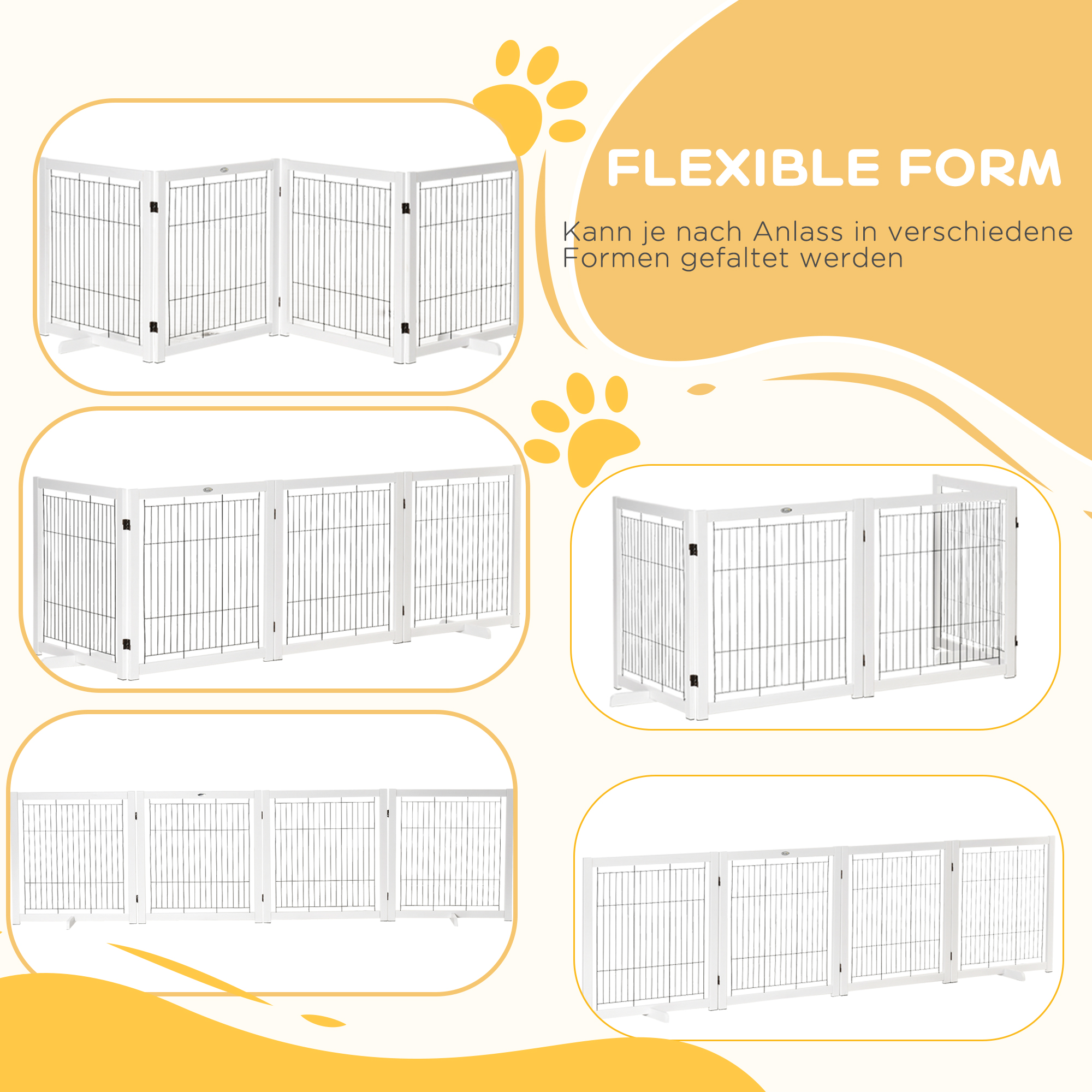 Türschutzgitter Holz Absperrgitter für Hunde Schutzgitter Hundegitter Sicherheitstür Bidirektionales Falten Stahl Weiß 305 x 35,5 x 82 cm