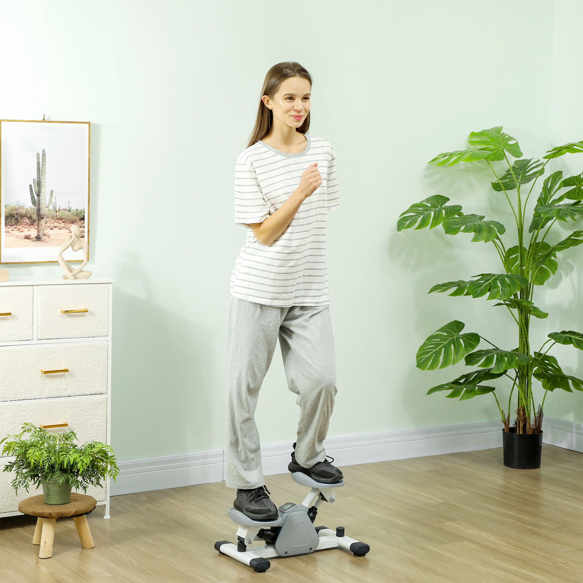 Mini-Stepper, Step-Maschine für Workouts und Fitness-Übungen, mit LCD-Monitor und rutschfesten Pedalen, Grau