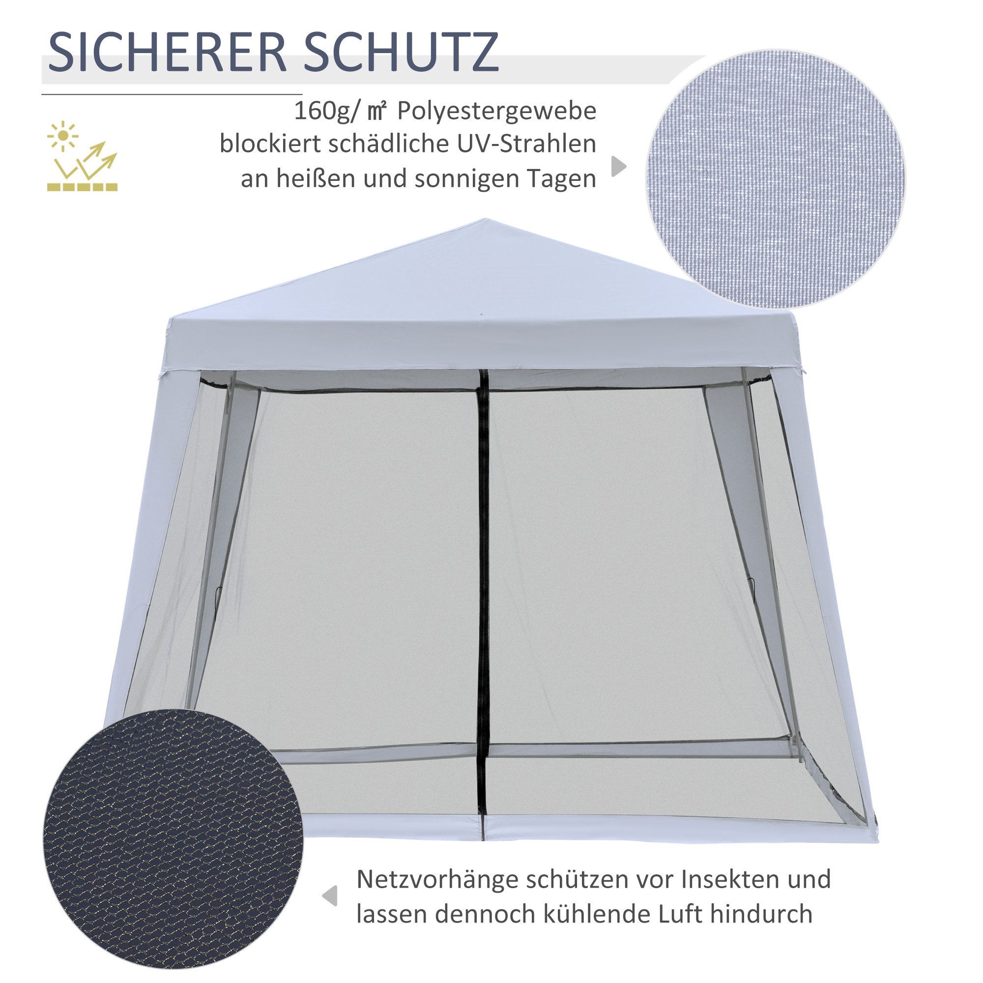 Gartenpavillon Pavillon Festzelt Partyzelt wetterfest Zelt mit Moskitonetz Metall + Polyester Grau 3 x 3 m