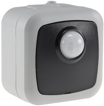 Feuchtraum PIR Bewegungsmelder, IP54, 250V~, 2-500W, inkl. AP-Rahmen, grau Feuchtraum PIR Bewegungsmelder, IP54, 250V~, 2-500W, inkl. AP-Rahmen, grau