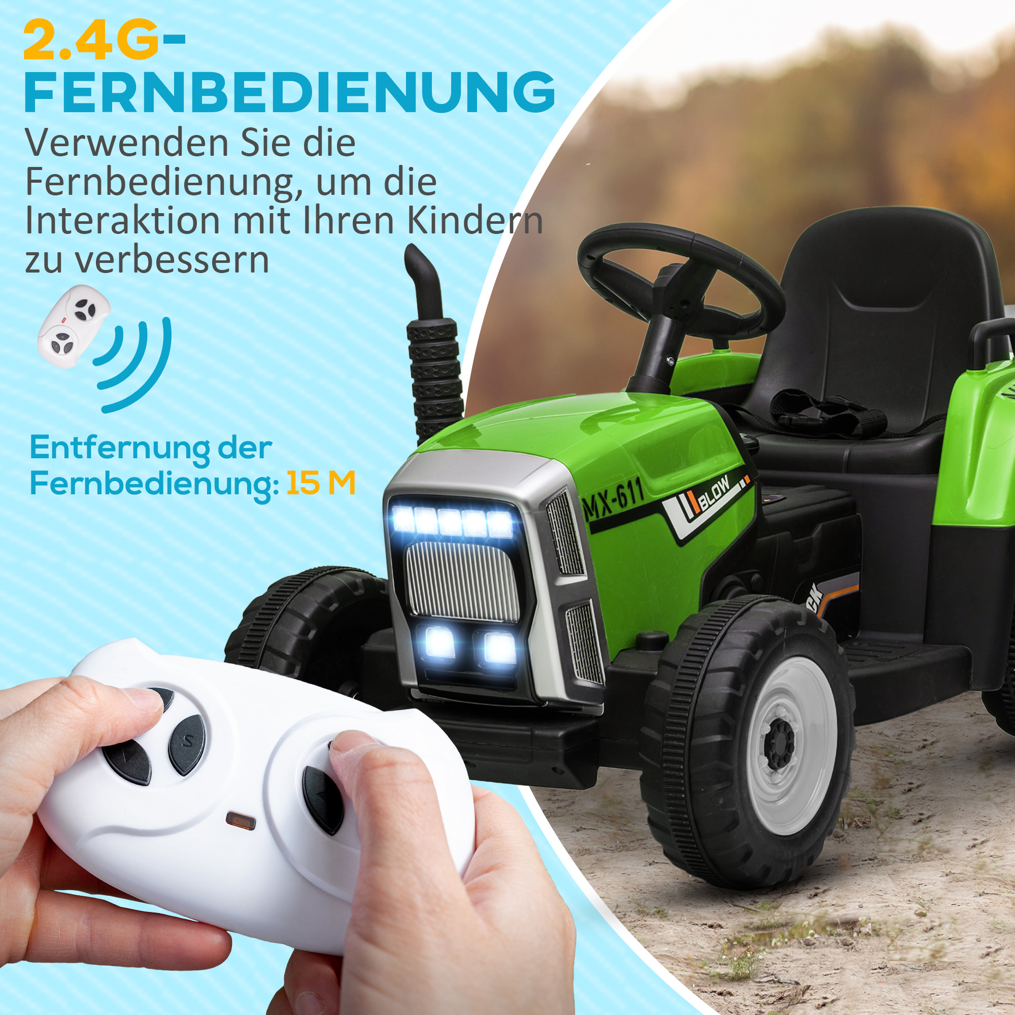 Elektrischen Kinderauto, Kinder-Traktor, inkl, Eltern-Fernbedienung, max, Geschwindigkeit von 6 km/h;, Grün + Schwarz