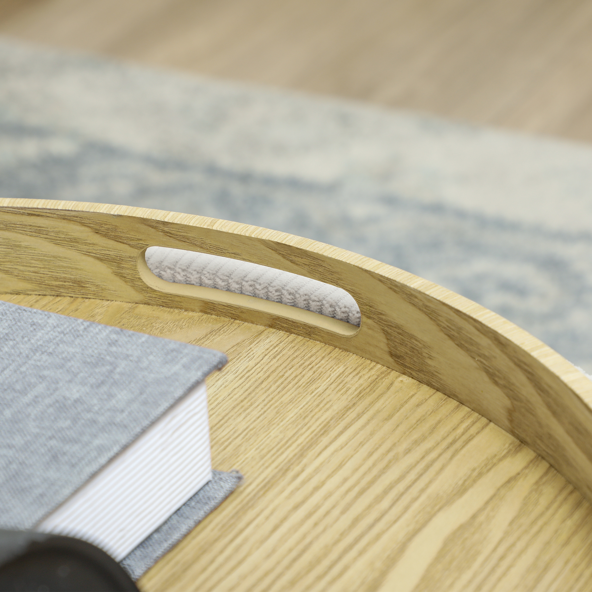 Aufbewahrungshocker mit Stauraum, rund, Fußstütze, Cordstoff, MDf, Cremeweiß