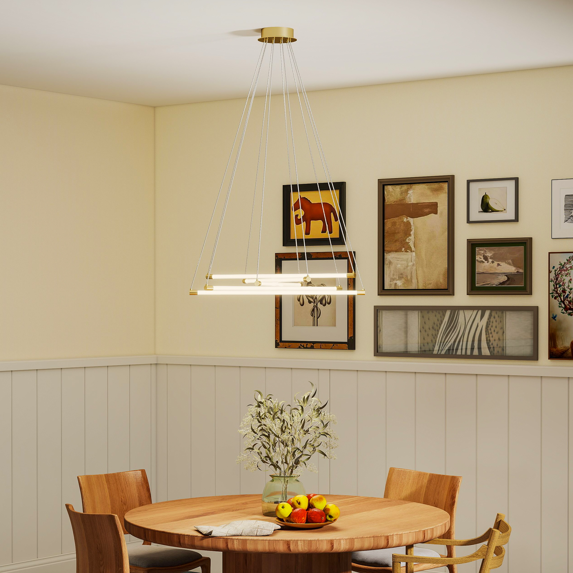 LED-Deckenlampe, 50W, 5 anpassbare Lichtrohre, anpassbar, Deckenleuchte für Wohnzimmer, Esszimmer, Küche, Gold+Weiß