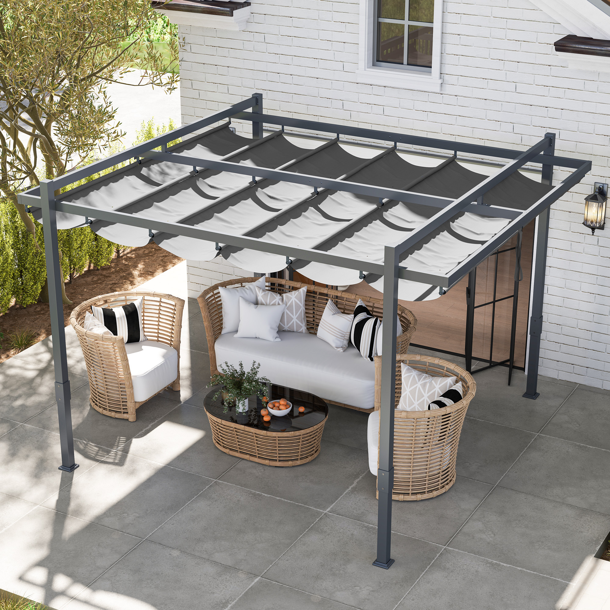 Pergola Pavillon ca, 3,5x3m Aluminium Stabil winterfest Sonnenschutz mit verstellbares Schiebedach Grau