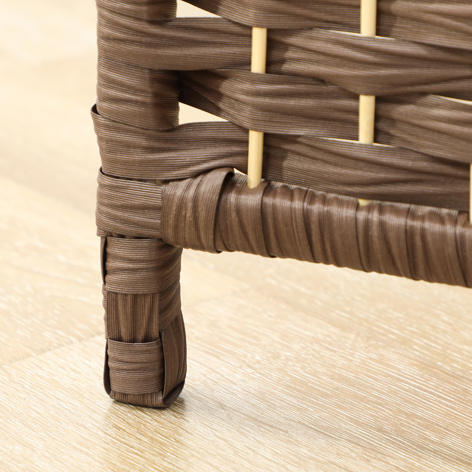 Raumteiler, 3-teilig faltbare Trennwand, Geflechtmuster, Kiefernholz, Braun