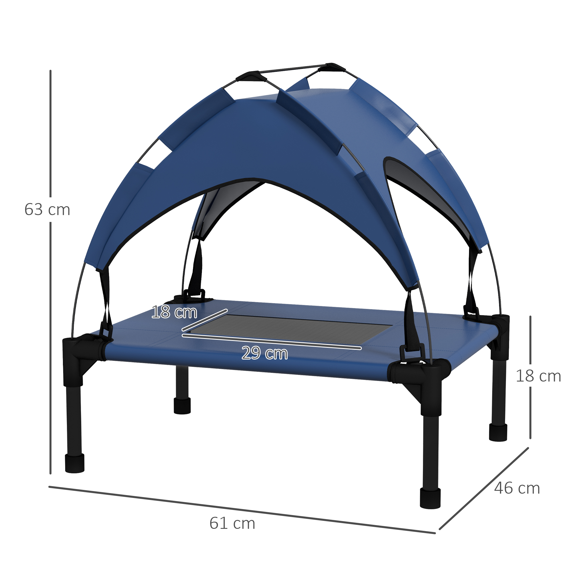 Hundebett mit Dach, Outdoor, tragbar, wasserabweisend, bis 30 kg, 61 x 46 x 63 cm, Dunkelblau