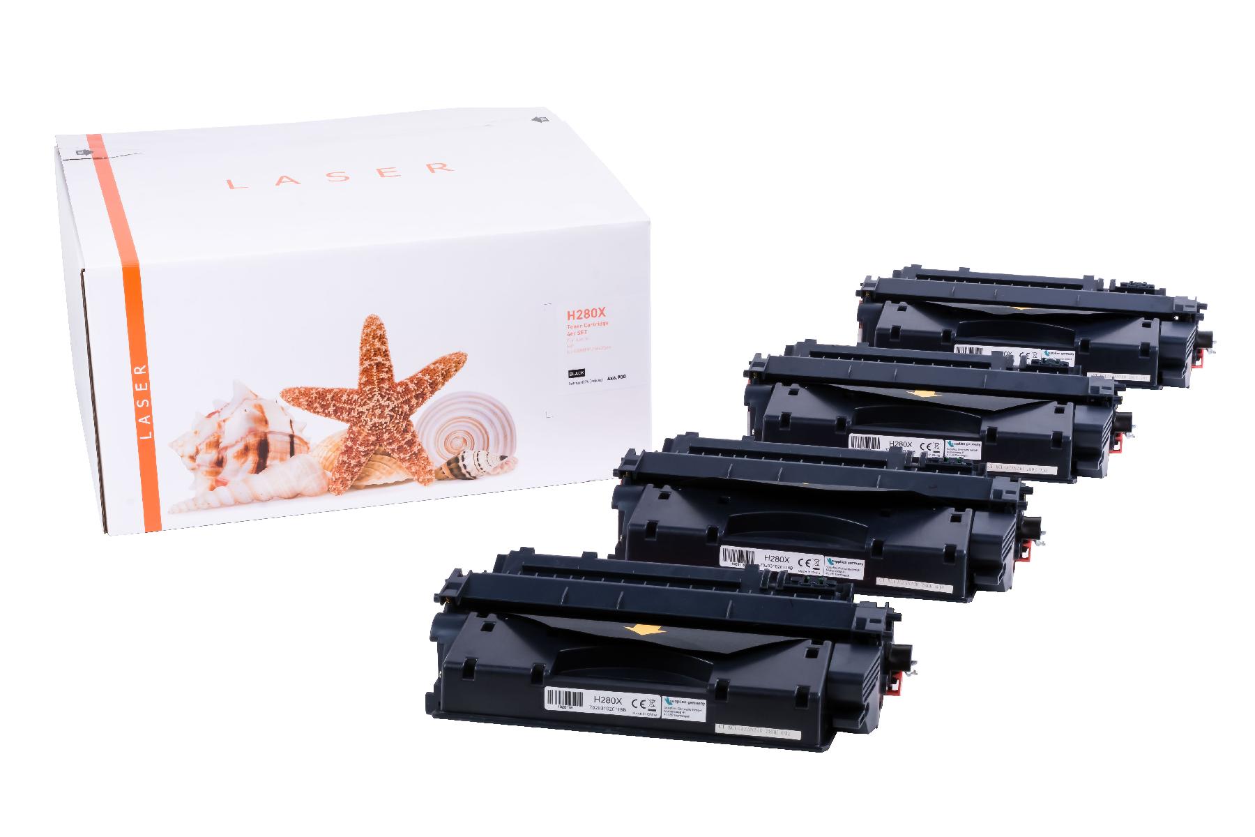 4er Set CF280X alternativ Toner black für HP / CF280X / 80X / 4x6.900 Seiten