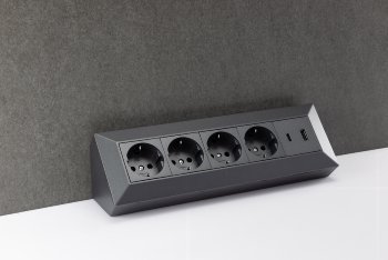 4-fach Steckdosenblock, USB-A+C, anthraz, 250V~/ 16A, Aufbaumontage, USB 3,1A, PD